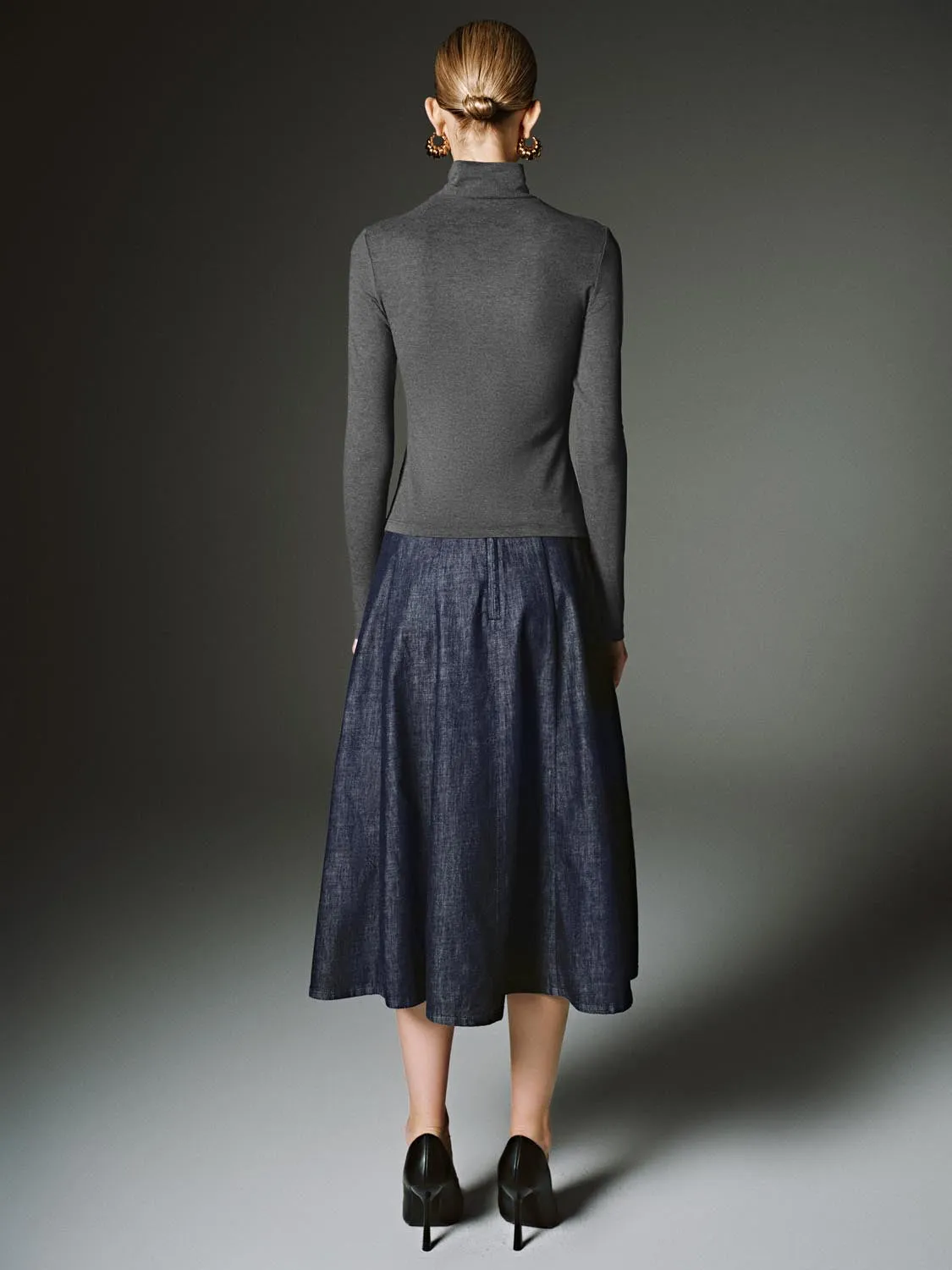Pleated Denim Midi Skirts sold by Urban Revivo product image thumbnail 4