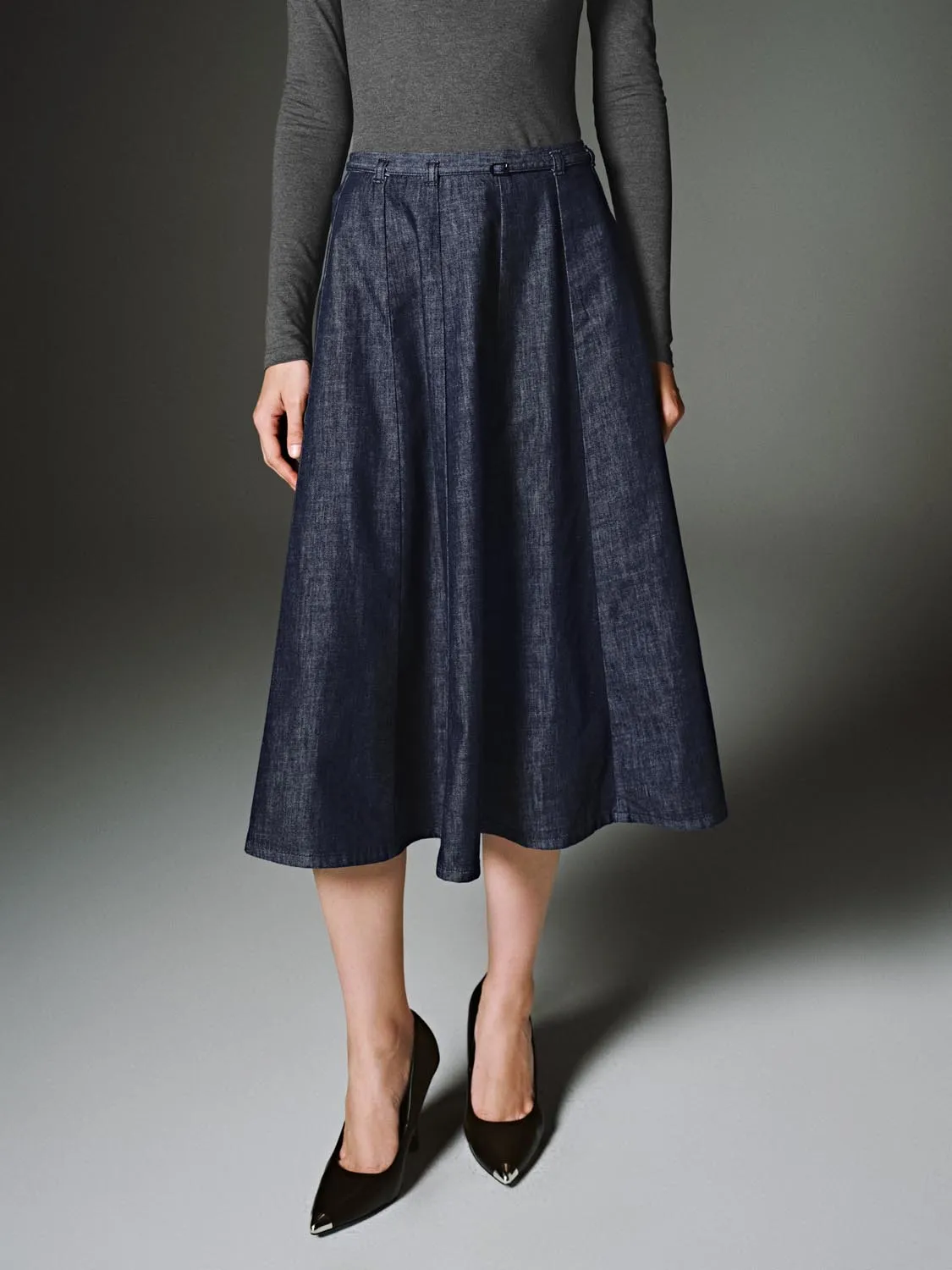 Pleated Denim Midi Skirts sold by Urban Revivo product image thumbnail 2