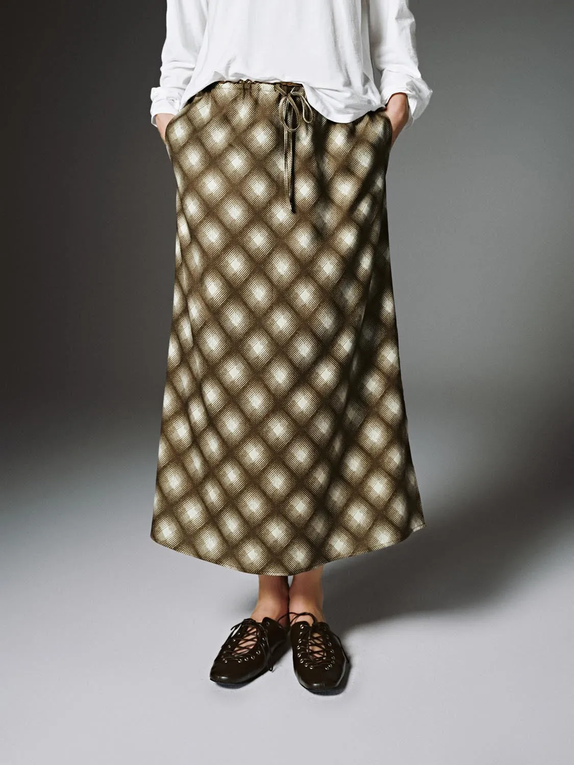 Drawstring Check A-Line Midi Skirts sold by Urban Revivo product image thumbnail 2