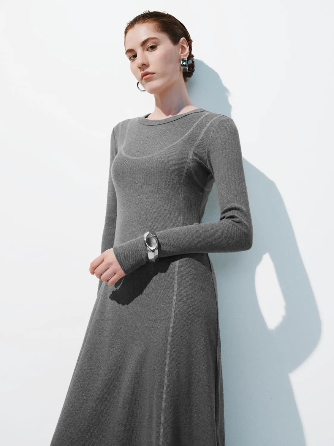 Long Sleeve A-Line Midi Dresses sold by Urban Revivo product image thumbnail 5