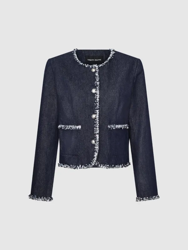 Tailored Contrast Trim Denim Jackets sold by Urban Revivo