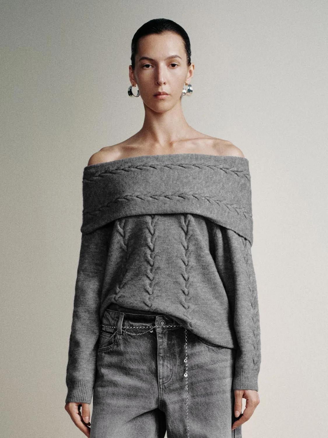 Off Shoulder Cable Knit T-Shirts sold by Urban Revivo