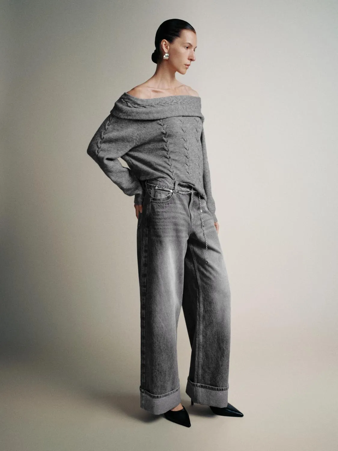 Off Shoulder Cable Knit T-Shirts sold by Urban Revivo product image thumbnail 5