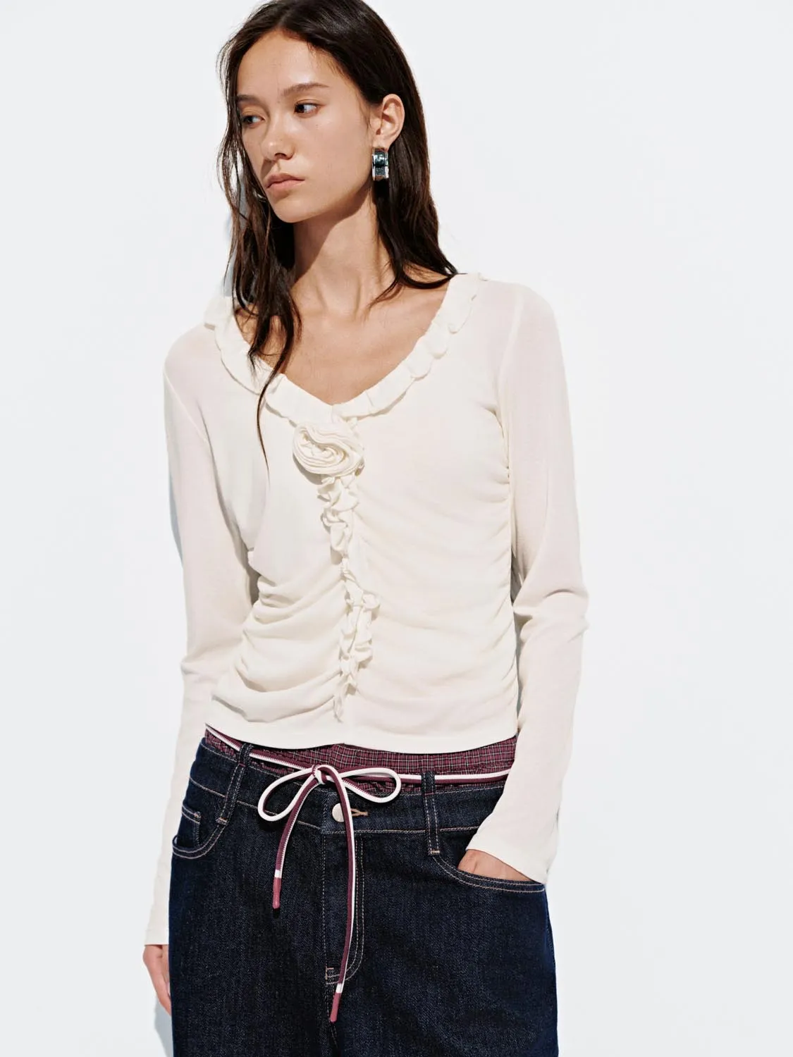 Floral Ruffle Long Sleeve T-Shirts sold by Urban Revivo product image thumbnail 2