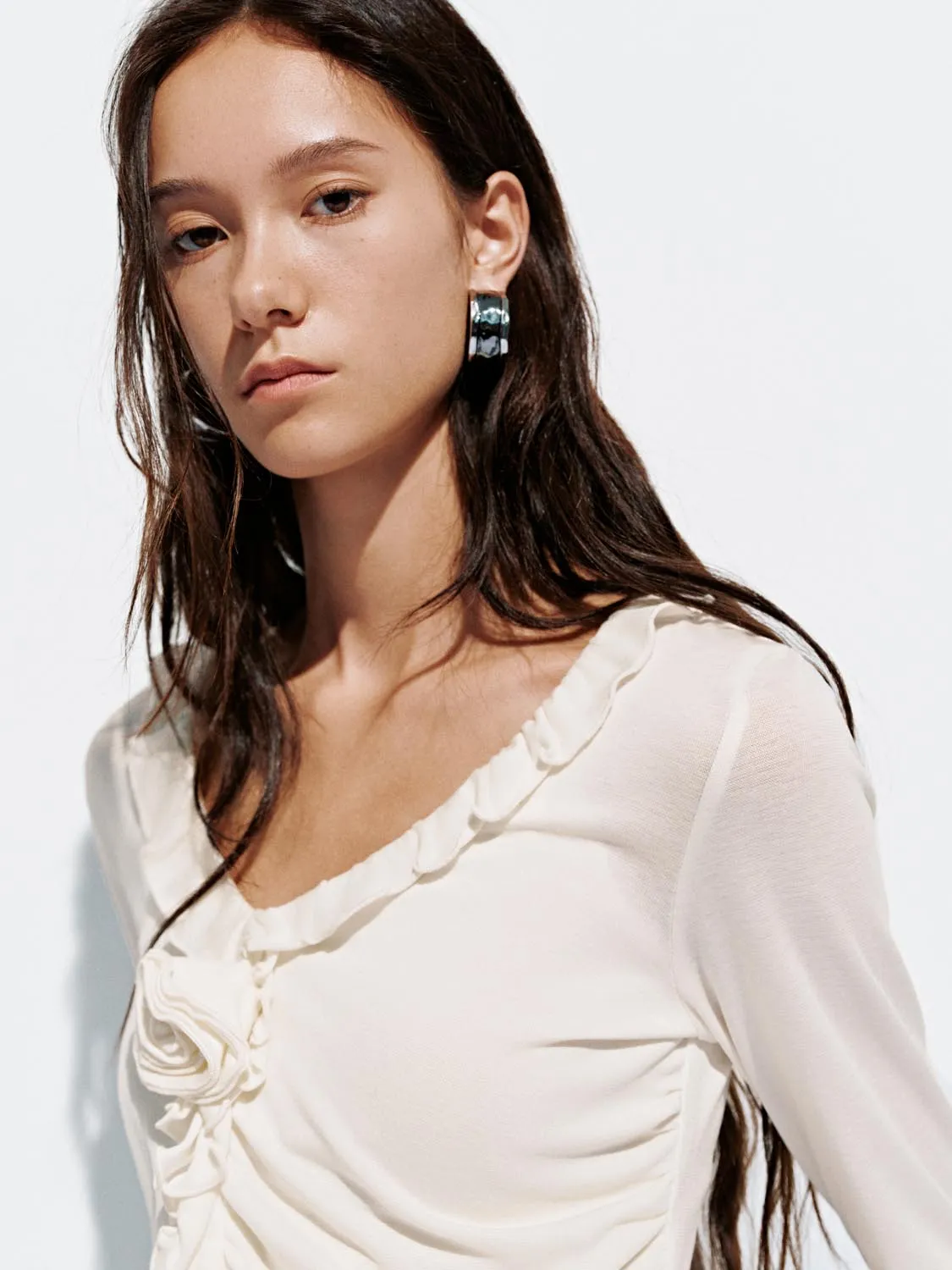 Floral Ruffle Long Sleeve T-Shirts sold by Urban Revivo product image thumbnail 3