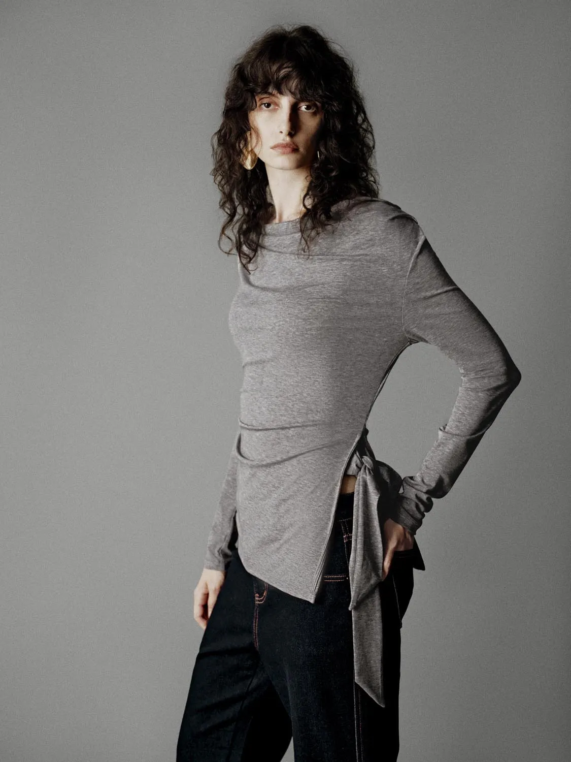 Asymmetric Ruched Long Sleeve T-Shirts sold by Urban Revivo product image thumbnail 2