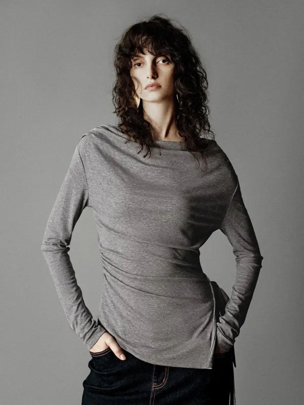Asymmetric Ruched Long Sleeve T-Shirts sold by Urban Revivo