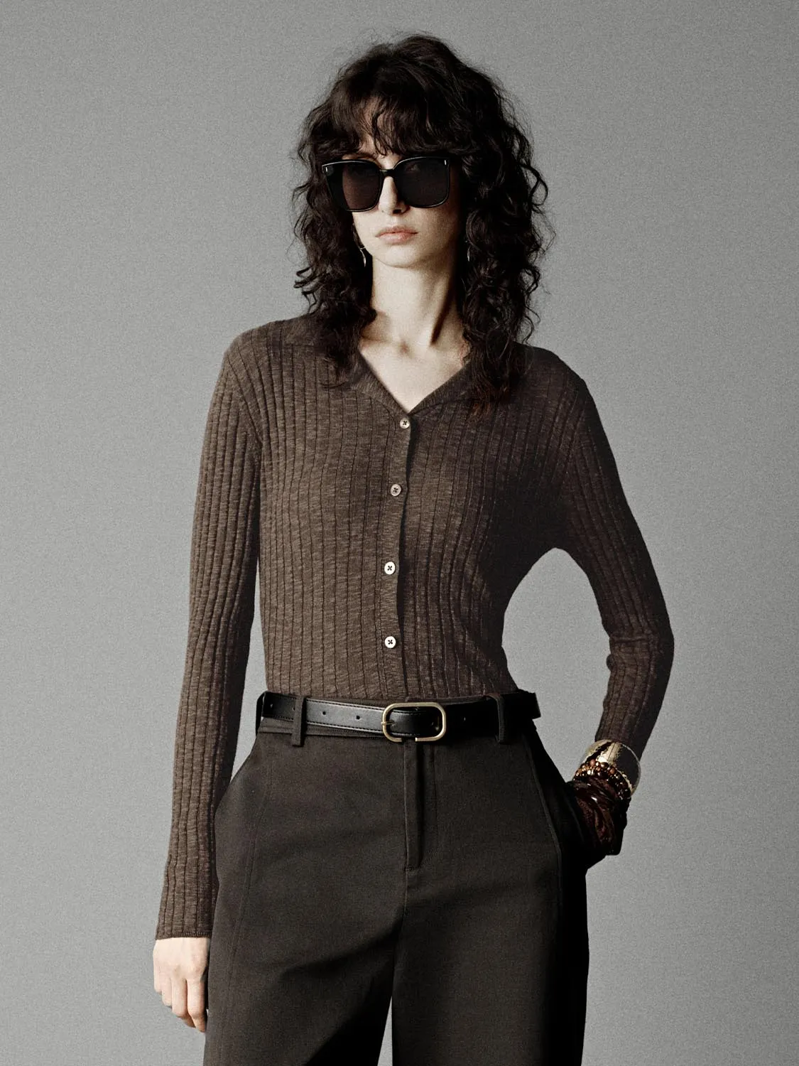 Collared Slim Fit Knitted Cardigans sold by Urban Revivo