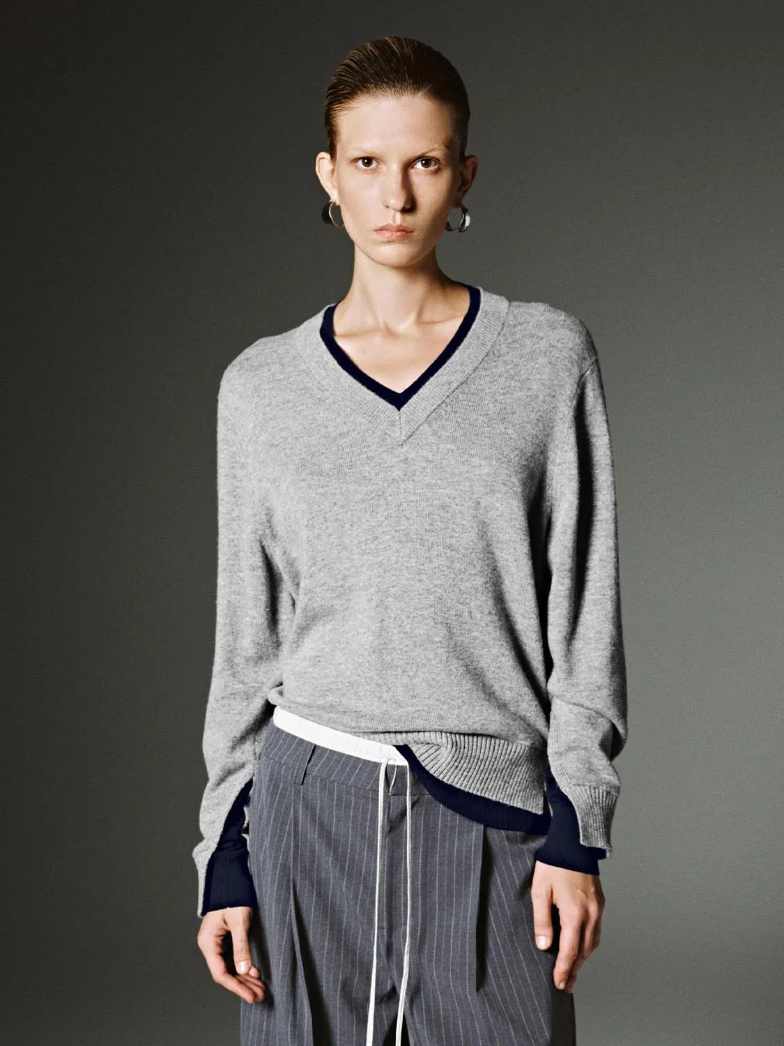 V-Neck Long Sleeve Knitted T-Shirts sold by Urban Revivo