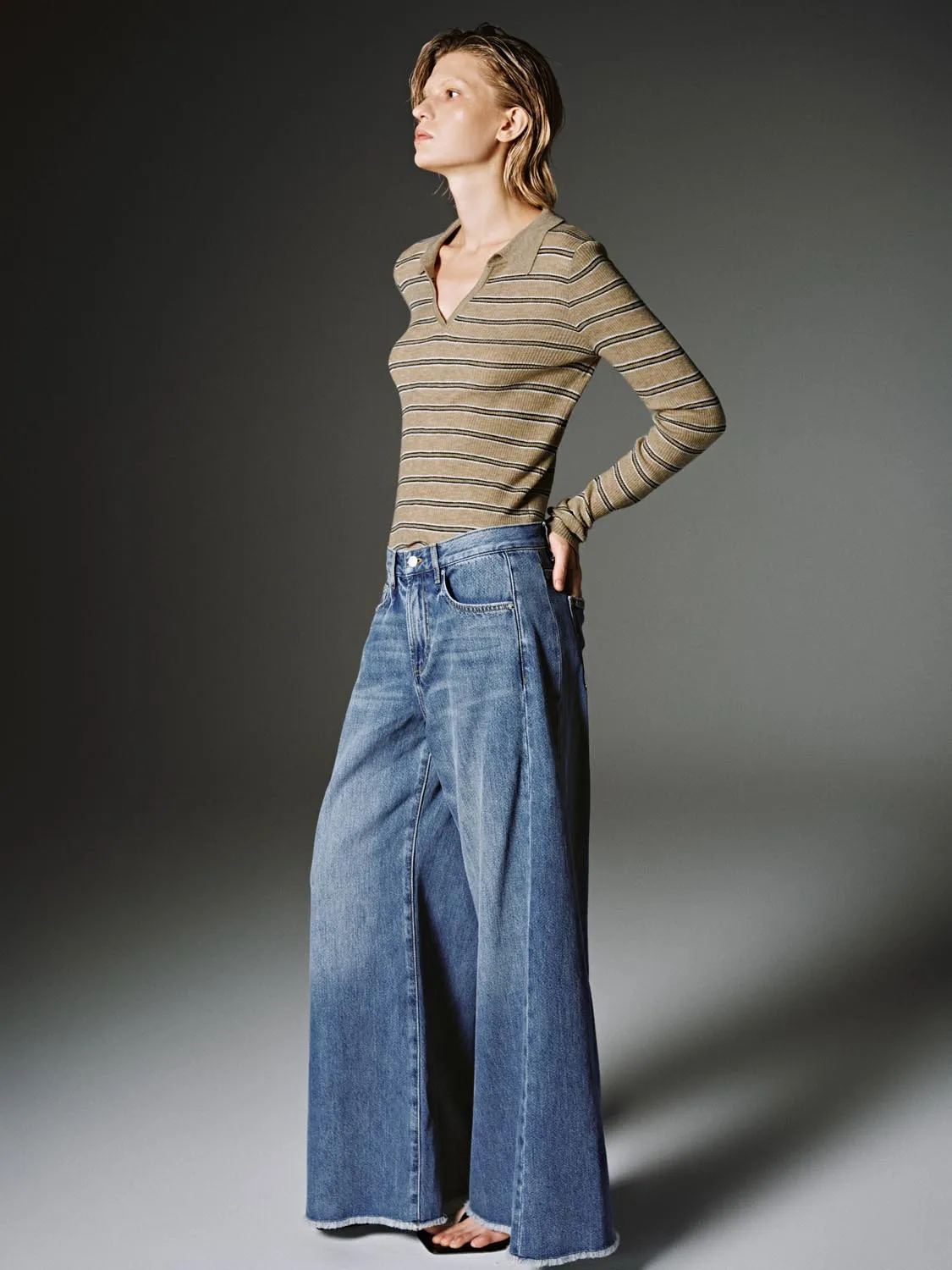 Collared Stripe Long Sleeve Knitted T-Shirts sold by Urban Revivo product image thumbnail 5