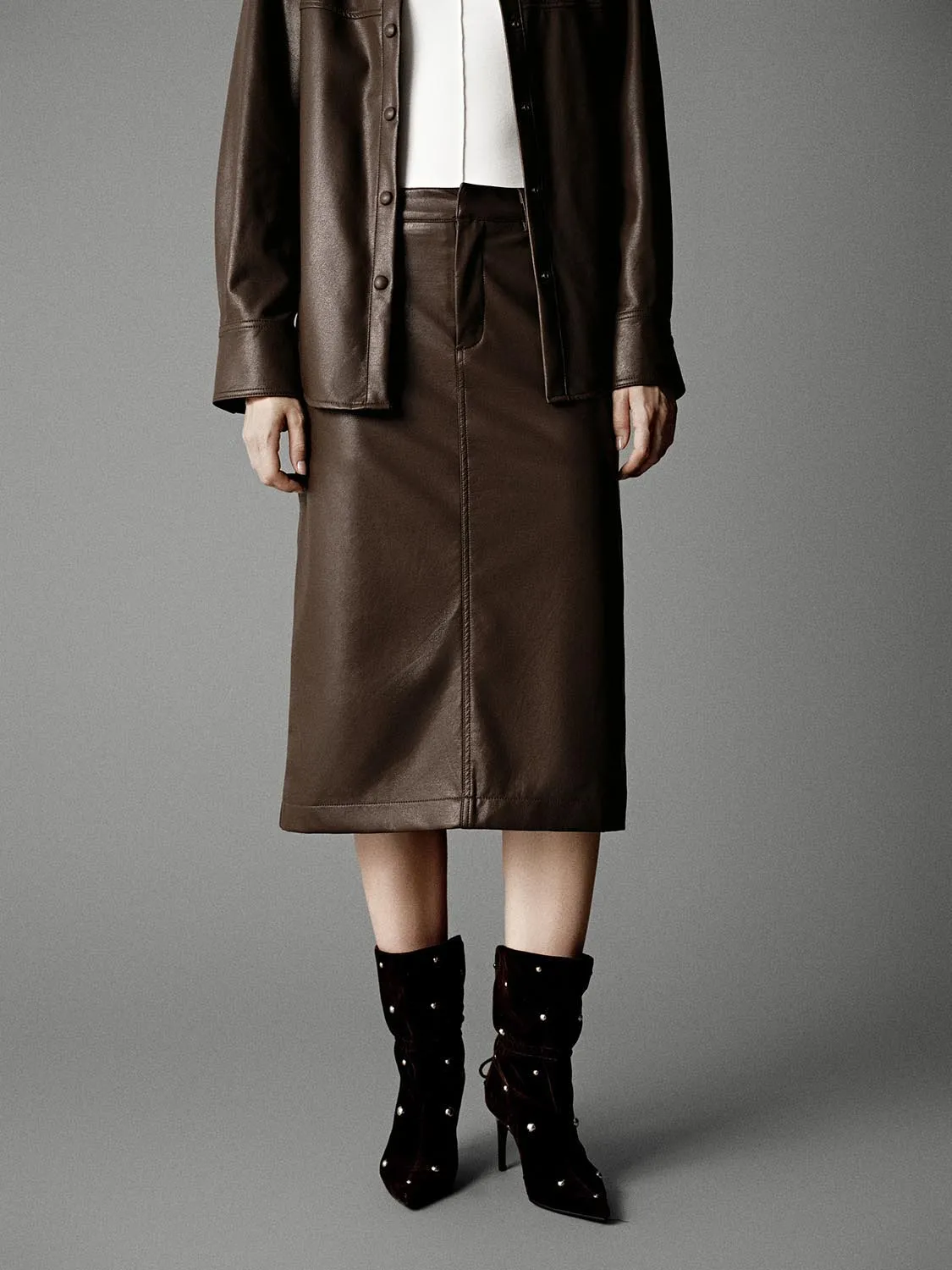 Vegan Leather Straight Midi Skirts sold by Urban Revivo