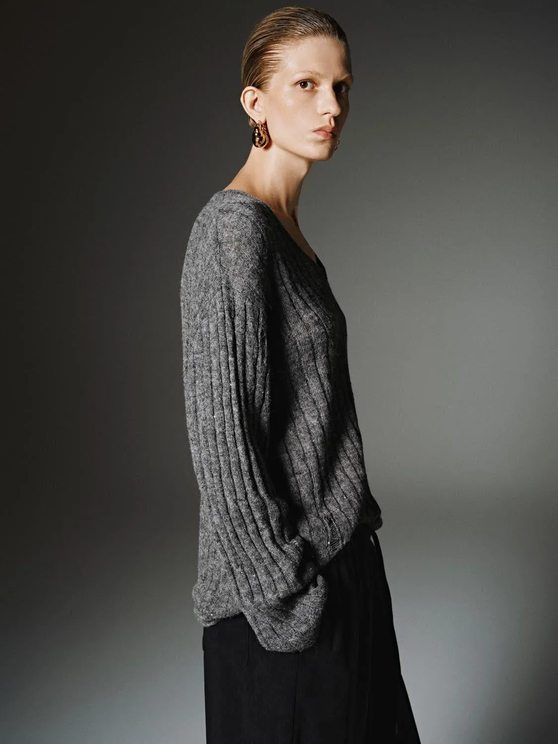 V-Neck Long Sleeve Knitted T-Shirts sold by Urban Revivo product image thumbnail 2