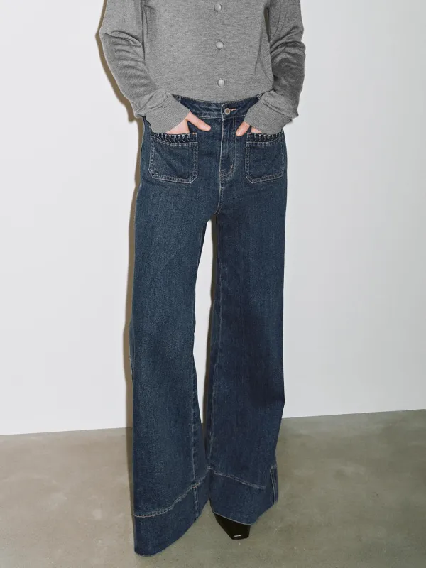 Patch Pocket Flare Leg Jeans sold by Urban Revivo