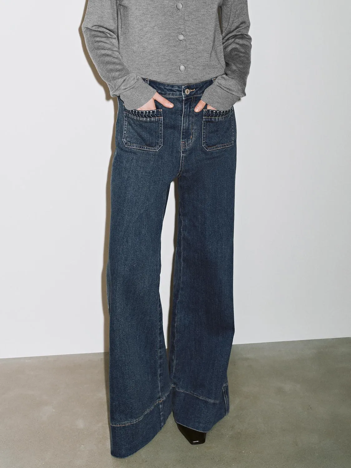 Patch Pocket Flare Leg Jeans sold by Urban Revivo