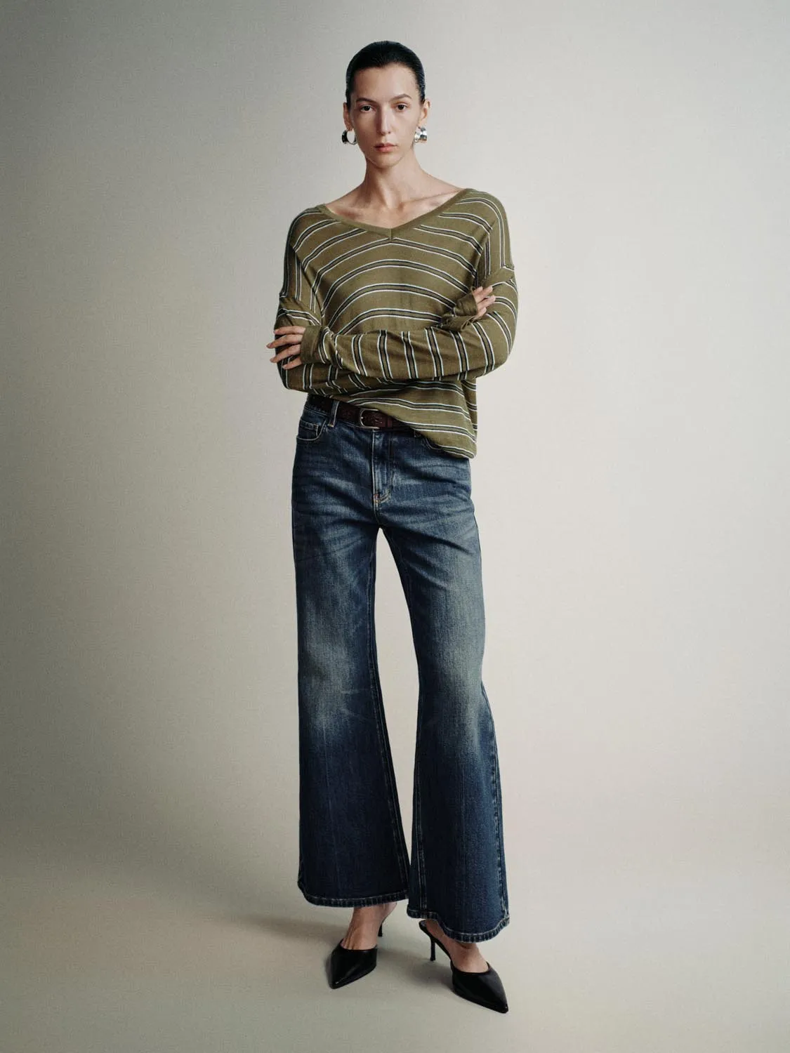 Striped V-Neck Knitted T-Shirts sold by Urban Revivo product image thumbnail 4