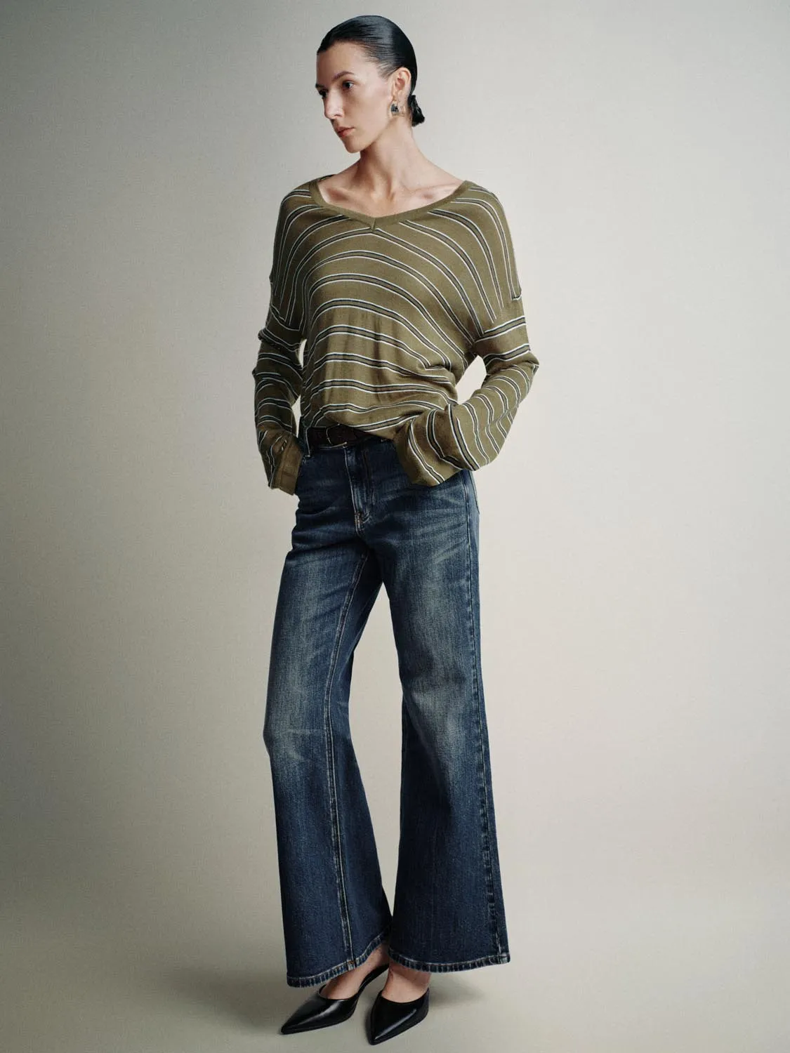 Striped V-Neck Knitted T-Shirts sold by Urban Revivo product image thumbnail 5