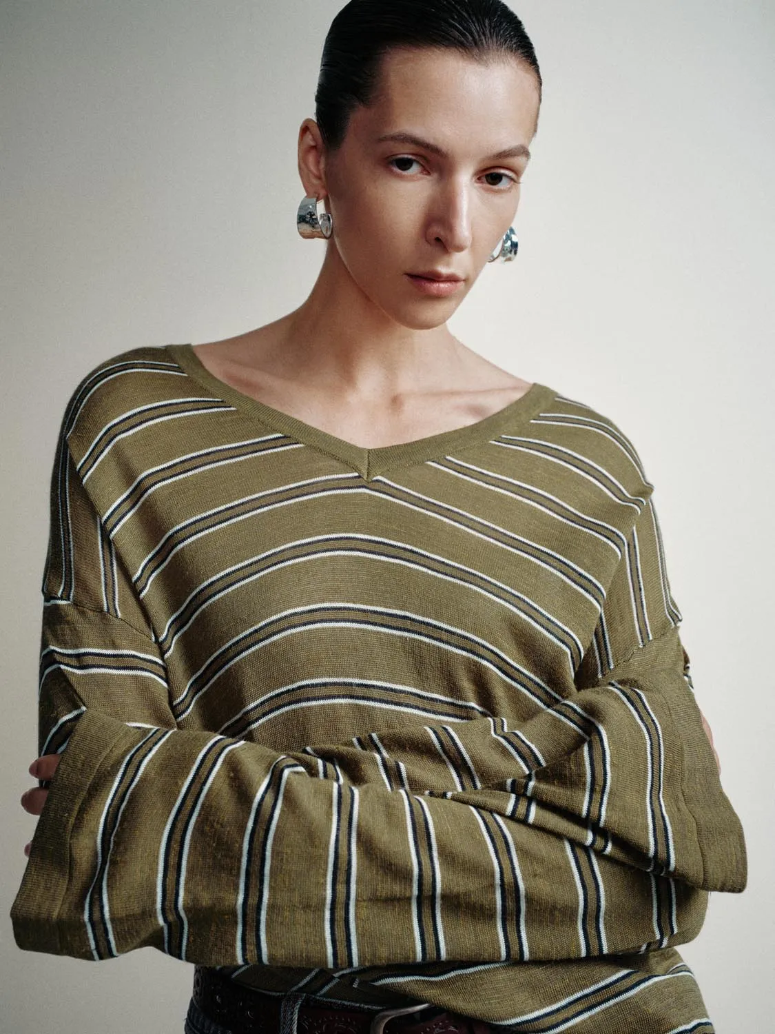 Striped V-Neck Knitted T-Shirts sold by Urban Revivo product image thumbnail 3