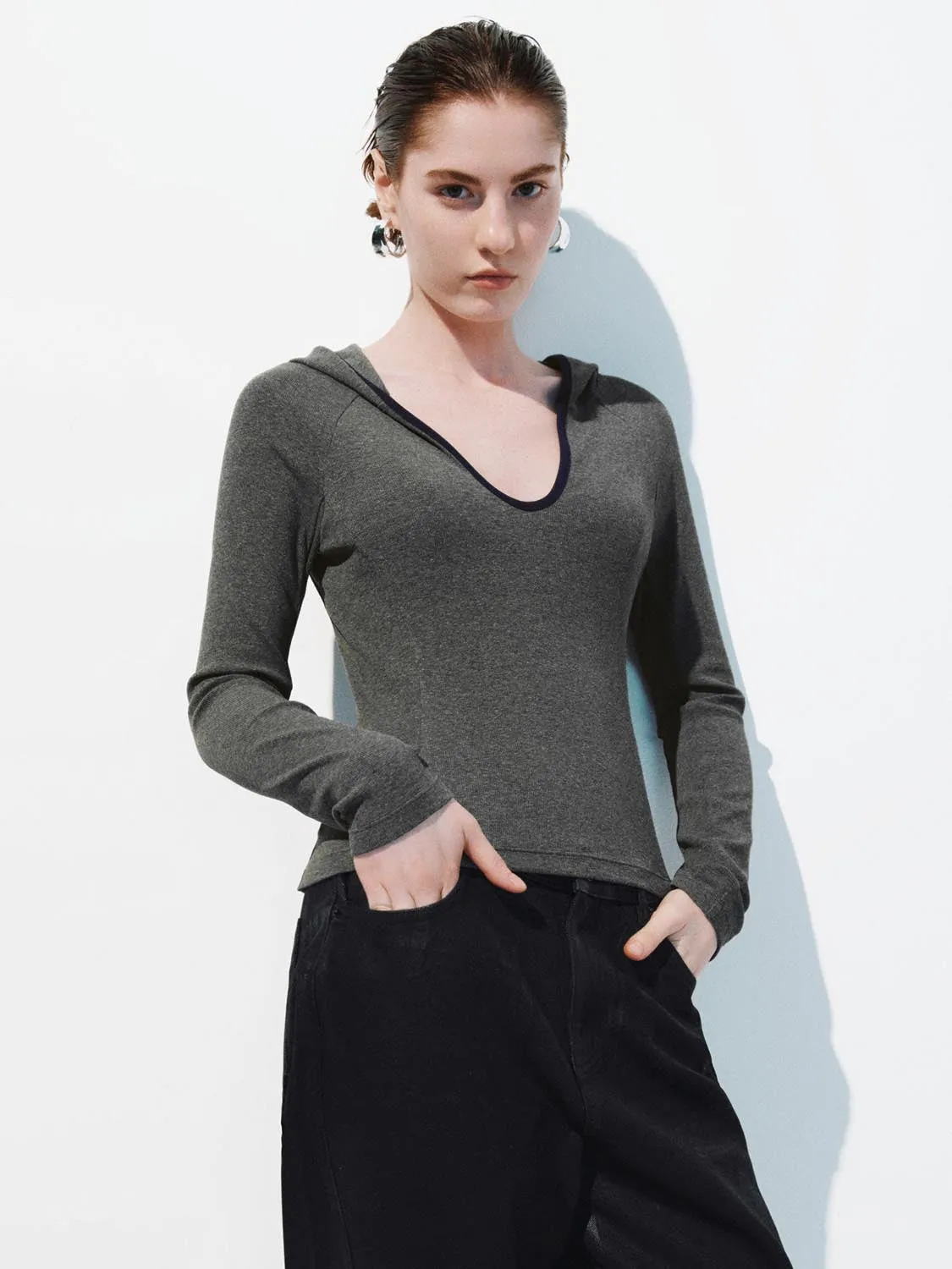 V-Neck Slim Long Sleeve T-Shirts sold by Urban Revivo