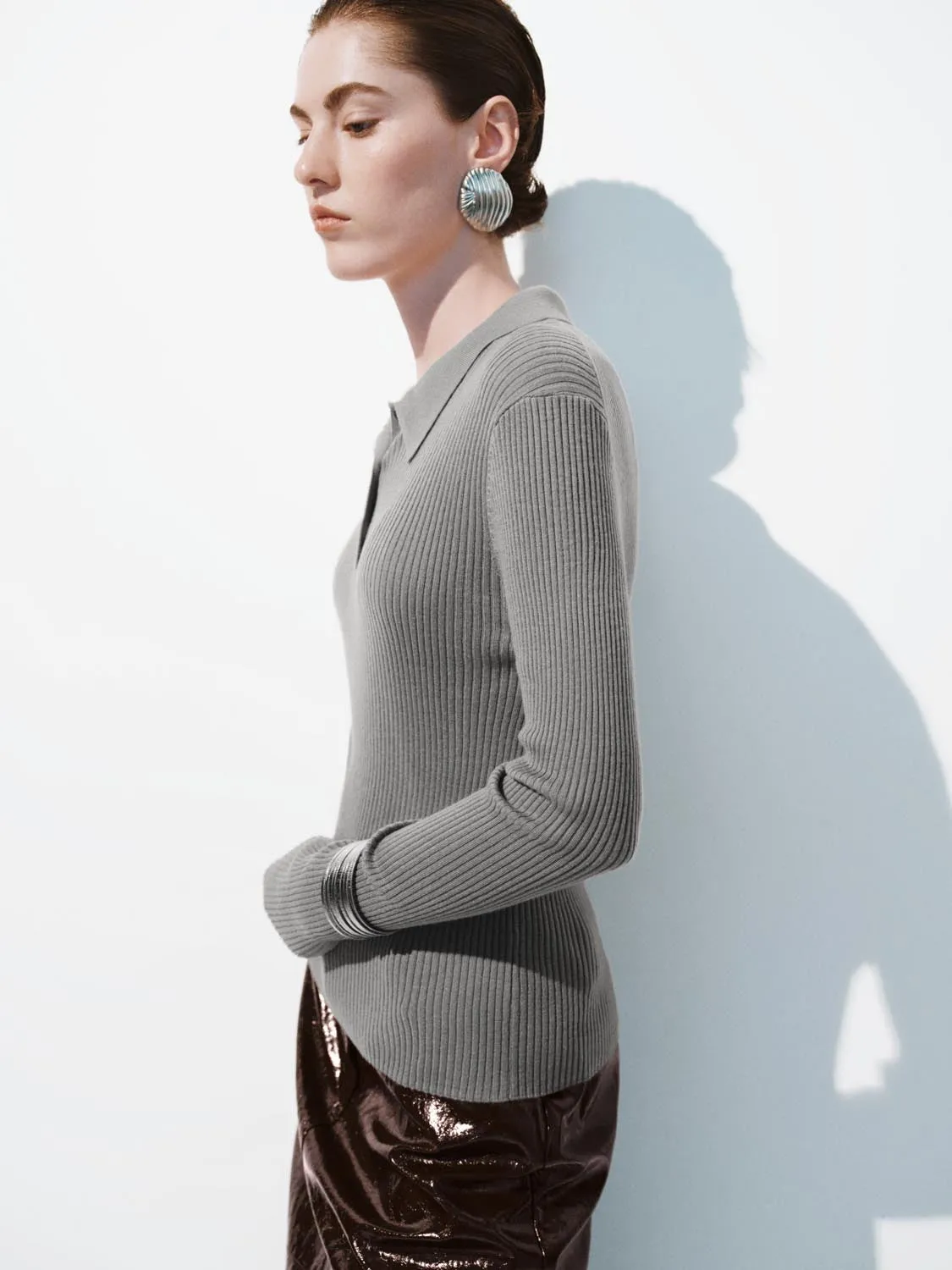 Long Sleeve Knitted Polo T-Shirts sold by Urban Revivo product image thumbnail 2