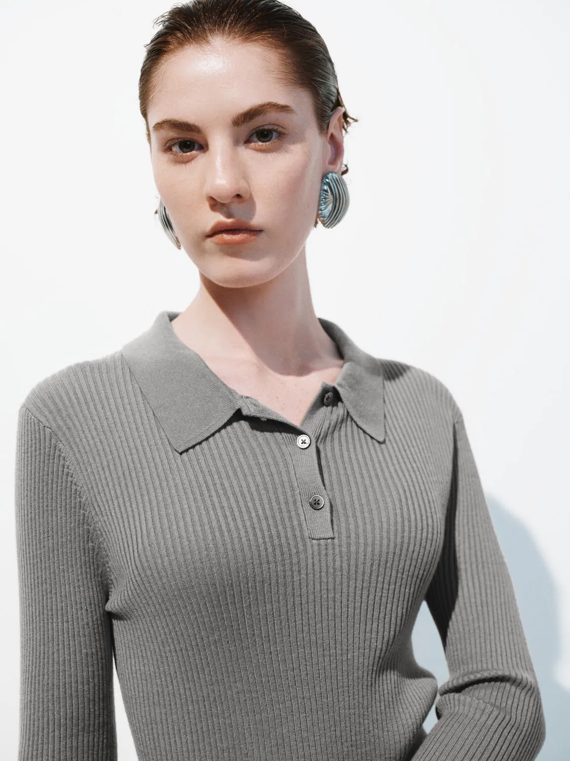 Long Sleeve Knitted Polo T-Shirts sold by Urban Revivo product image thumbnail 3