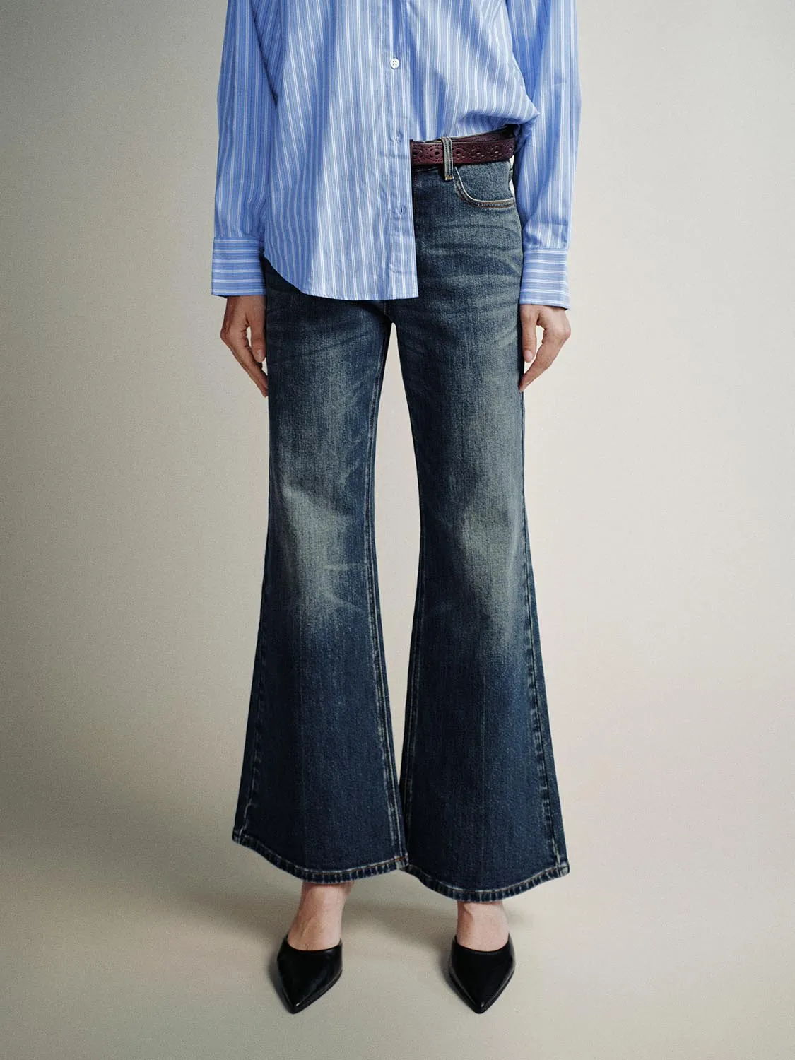 Belted Gradient Flare Jeans sold by Urban Revivo