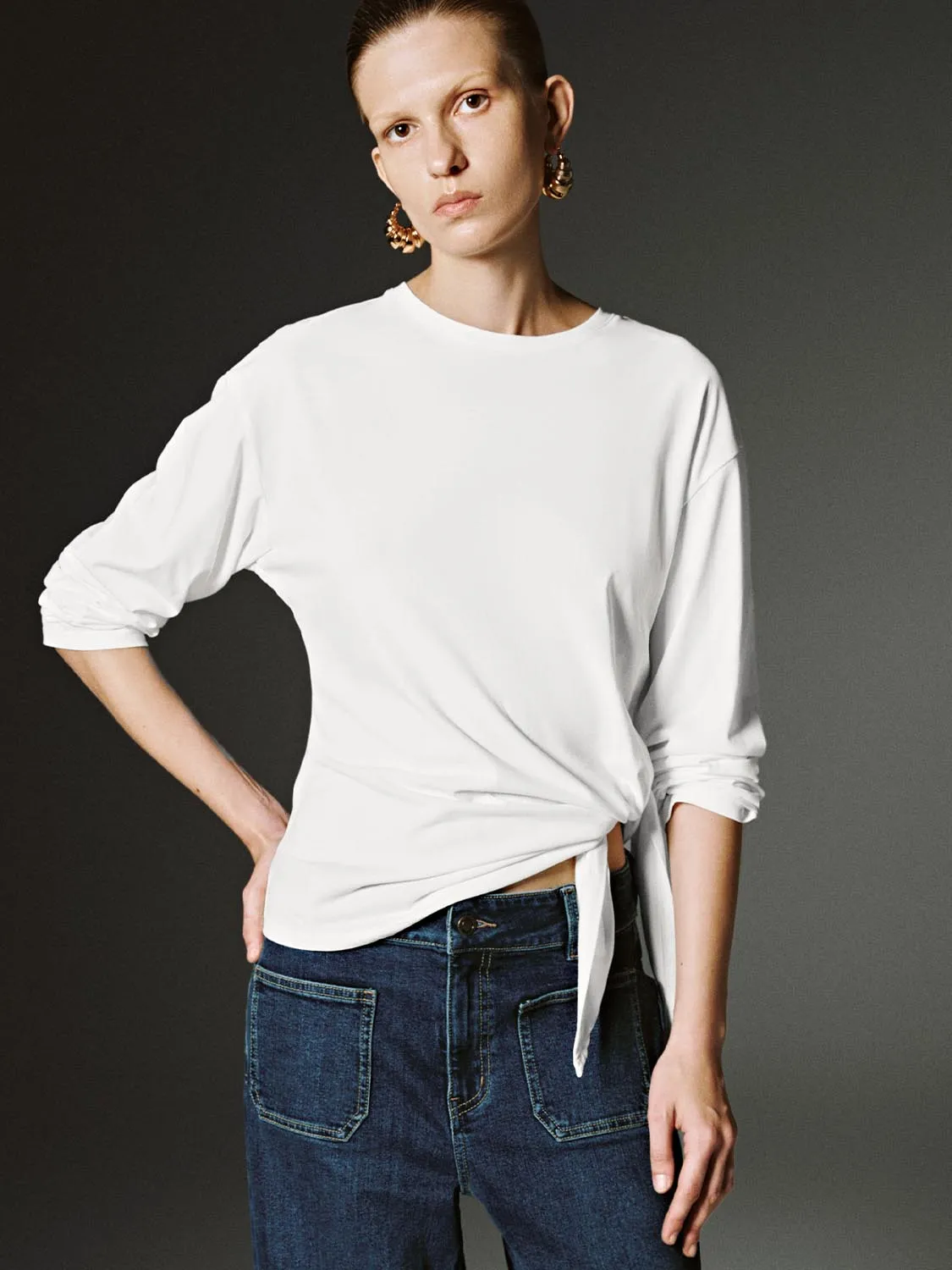 Tie Side Long Sleeve T-Shirts sold by Urban Revivo