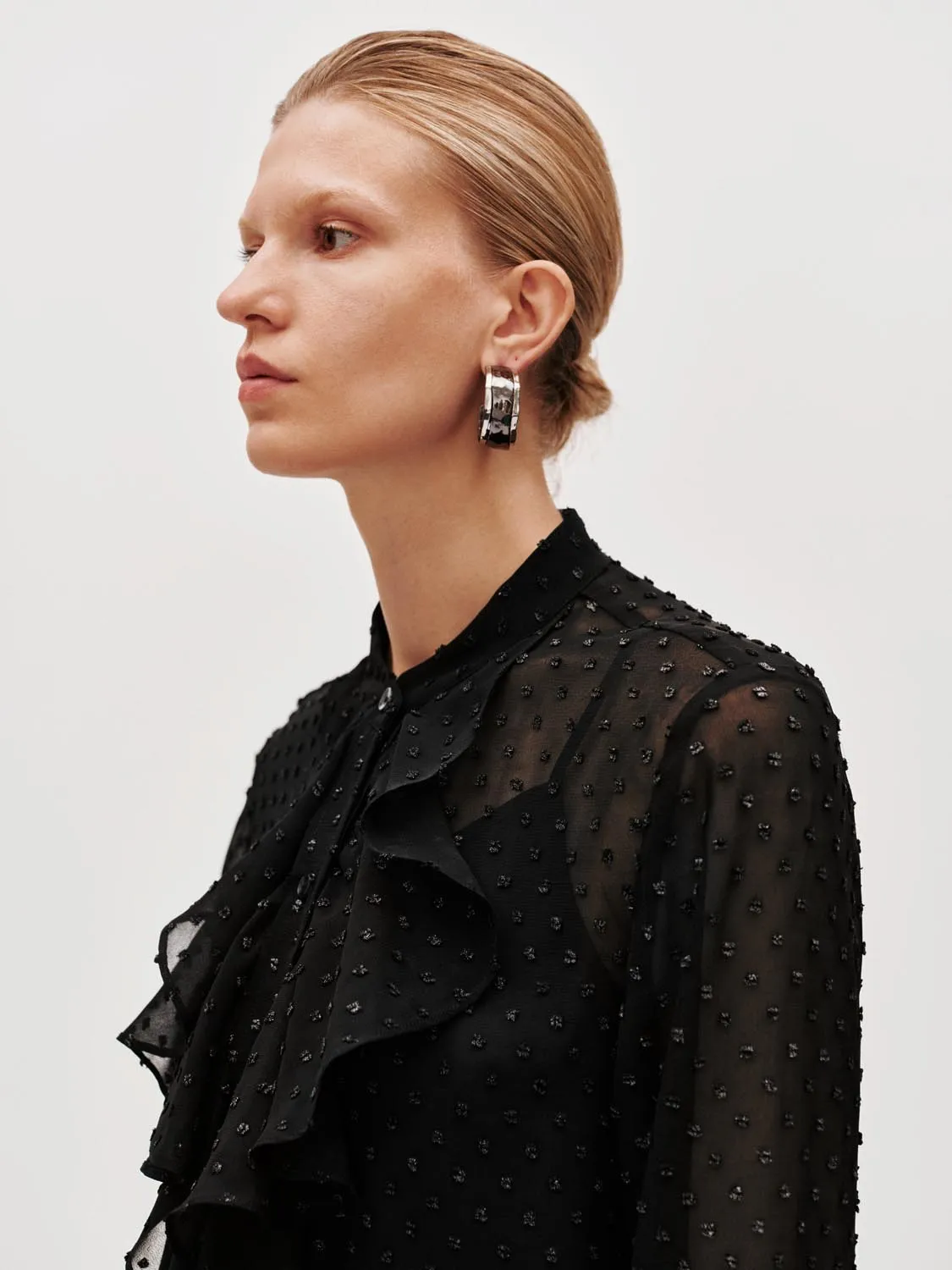 Dotted Sheer Ruffle Trim Shirts sold by Urban Revivo product image thumbnail 3