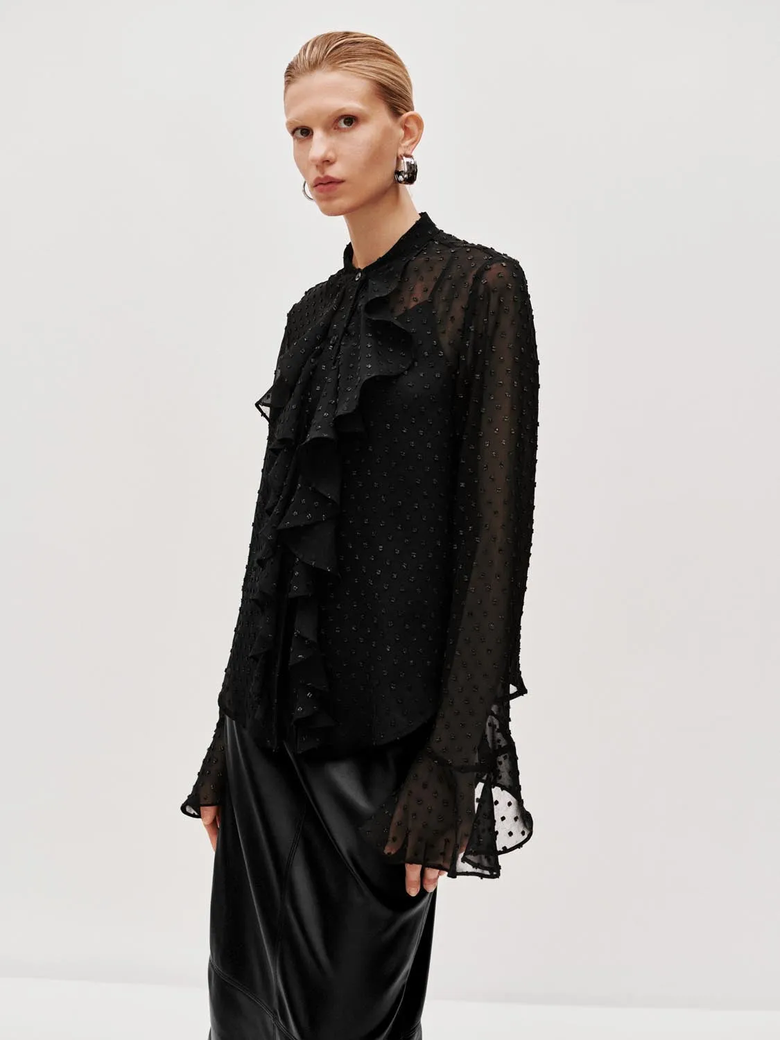 Dotted Sheer Ruffle Trim Shirts sold by Urban Revivo product image thumbnail 2