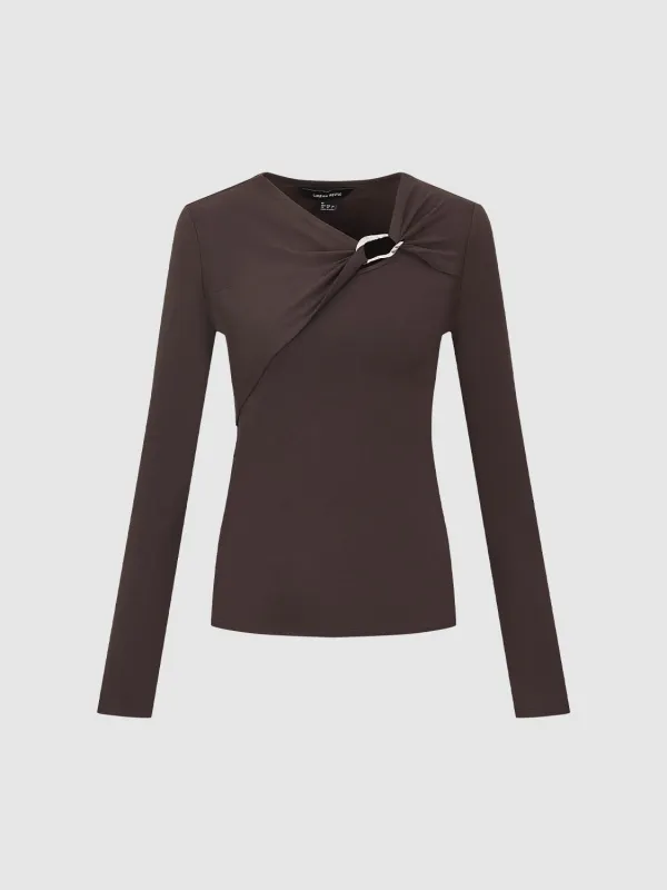 Knot Front Long Sleeve T-Shirts sold by Urban Revivo