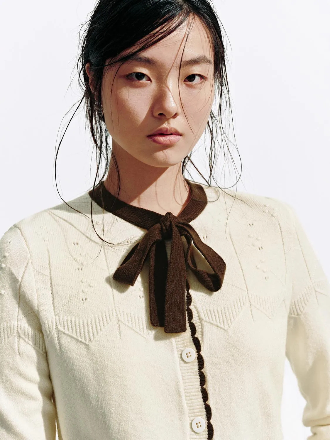 Contrast Tie Neck Knitted Cardigans sold by Urban Revivo product image thumbnail 3