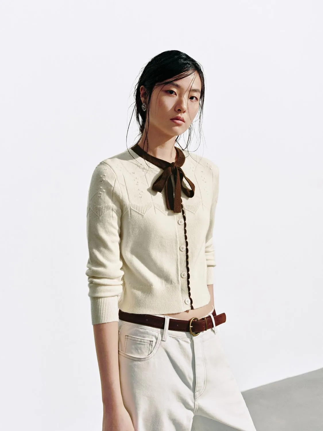 Contrast Tie Neck Knitted Cardigans sold by Urban Revivo product image thumbnail 2