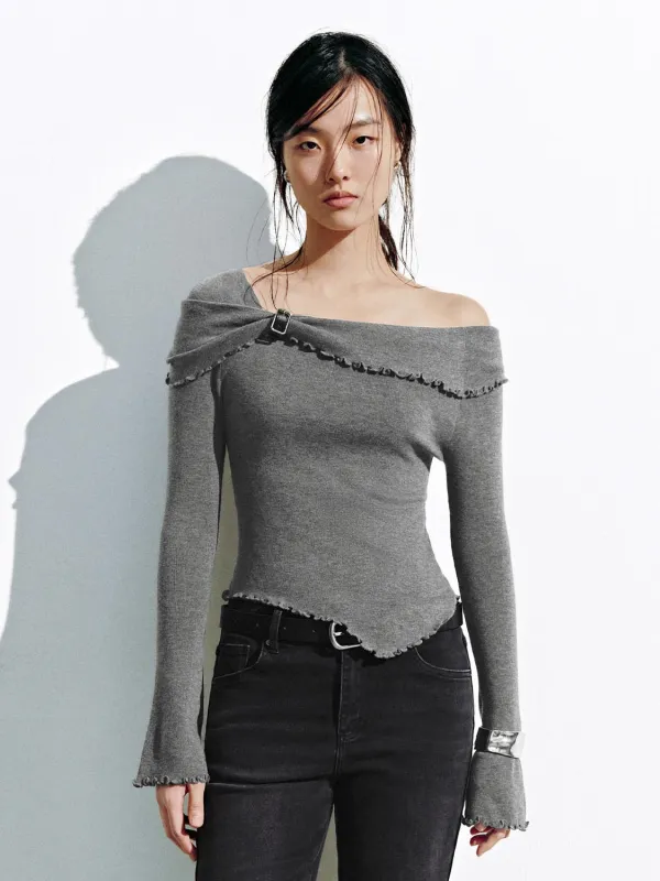 Asymmetric Long Sleeve Knitted T-Shirts sold by Urban Revivo