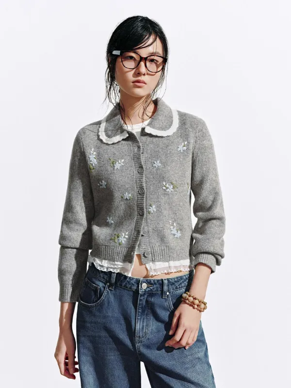 Embroidered Lace Hem Knitted Cardigans sold by Urban Revivo
