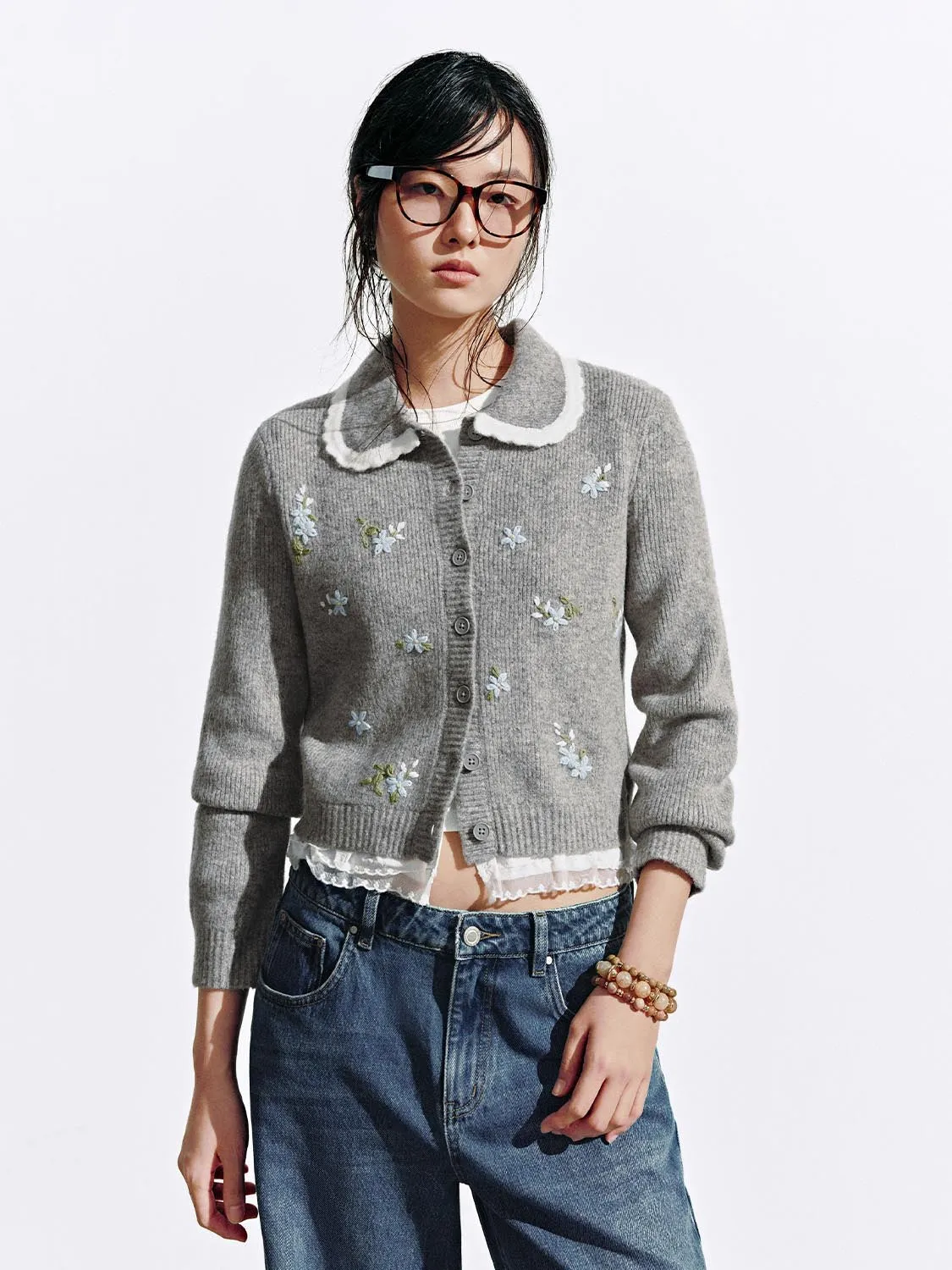 Embroidered Lace Hem Knitted Cardigans sold by Urban Revivo