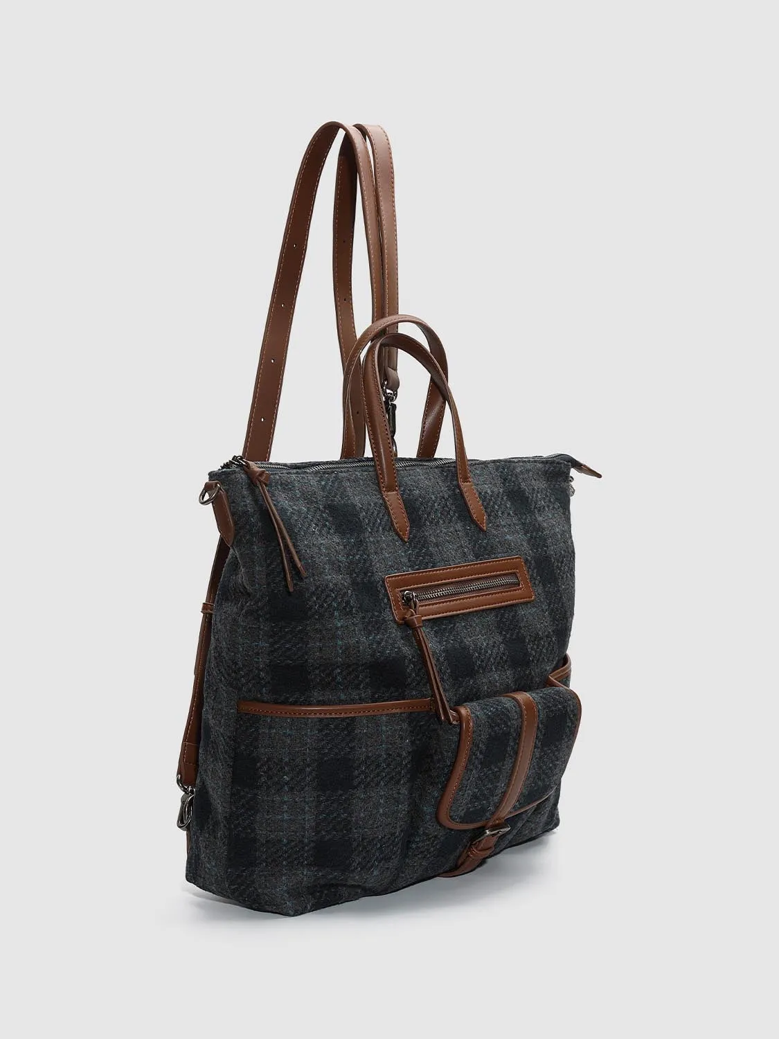 Buckle Detail Check Tote Backpacks sold by Urban Revivo product image thumbnail 3