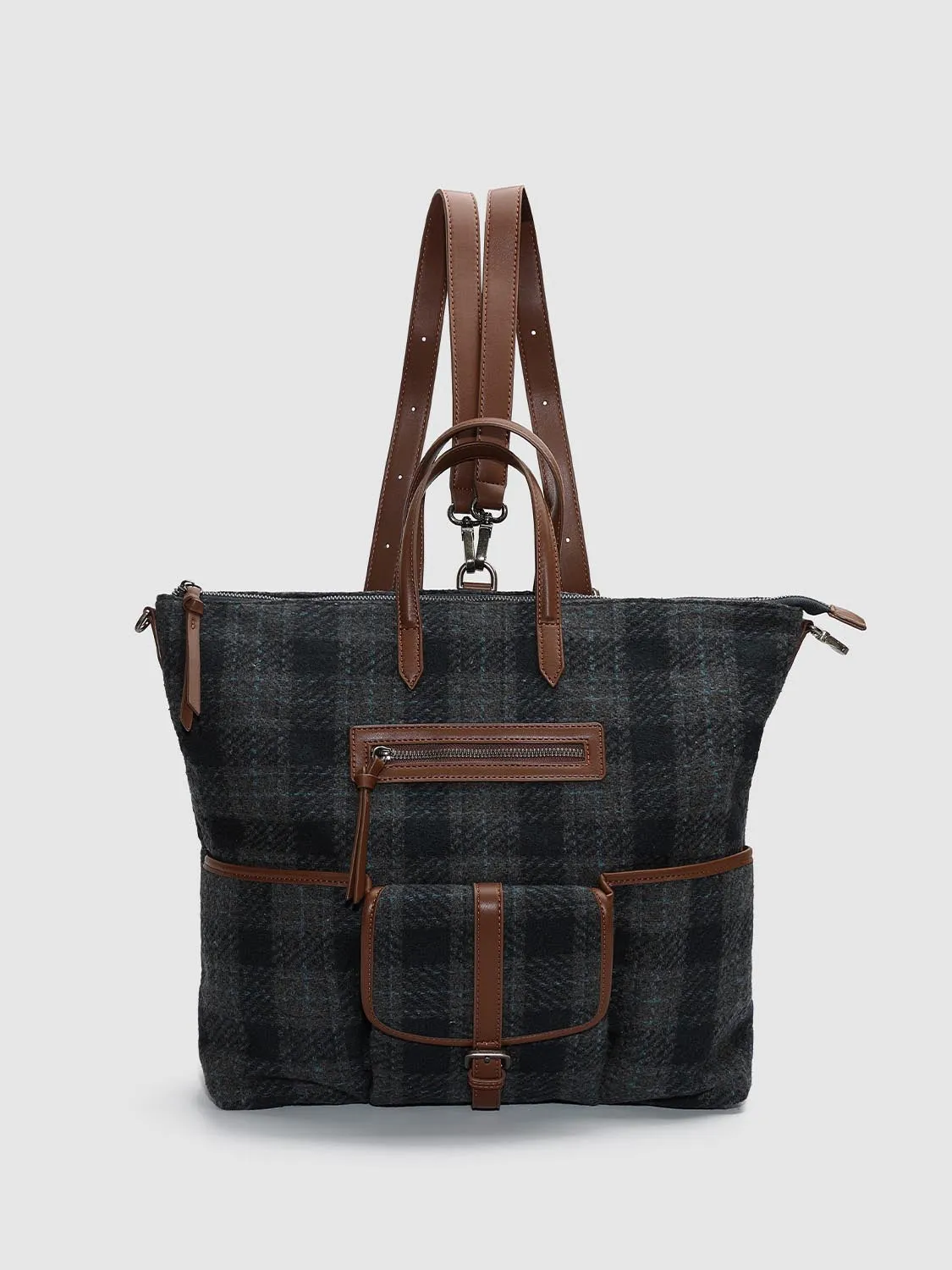 Buckle Detail Check Tote Backpacks sold by Urban Revivo