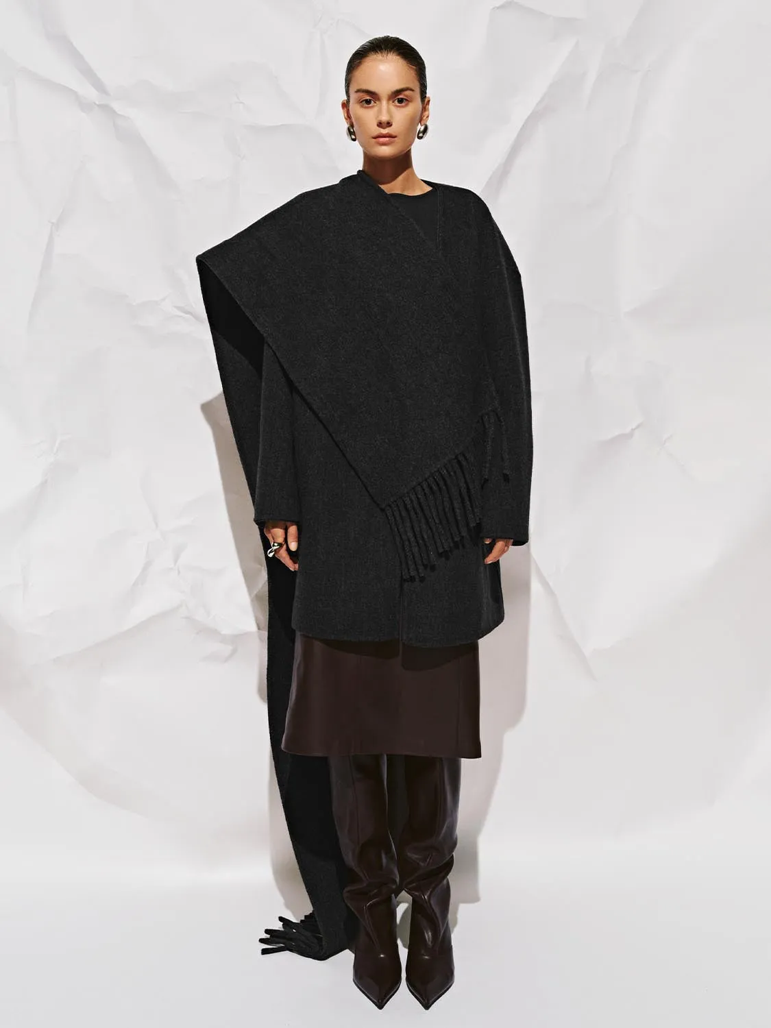 Scarf Collarless Short Wool Blend Coats sold by Urban Revivo