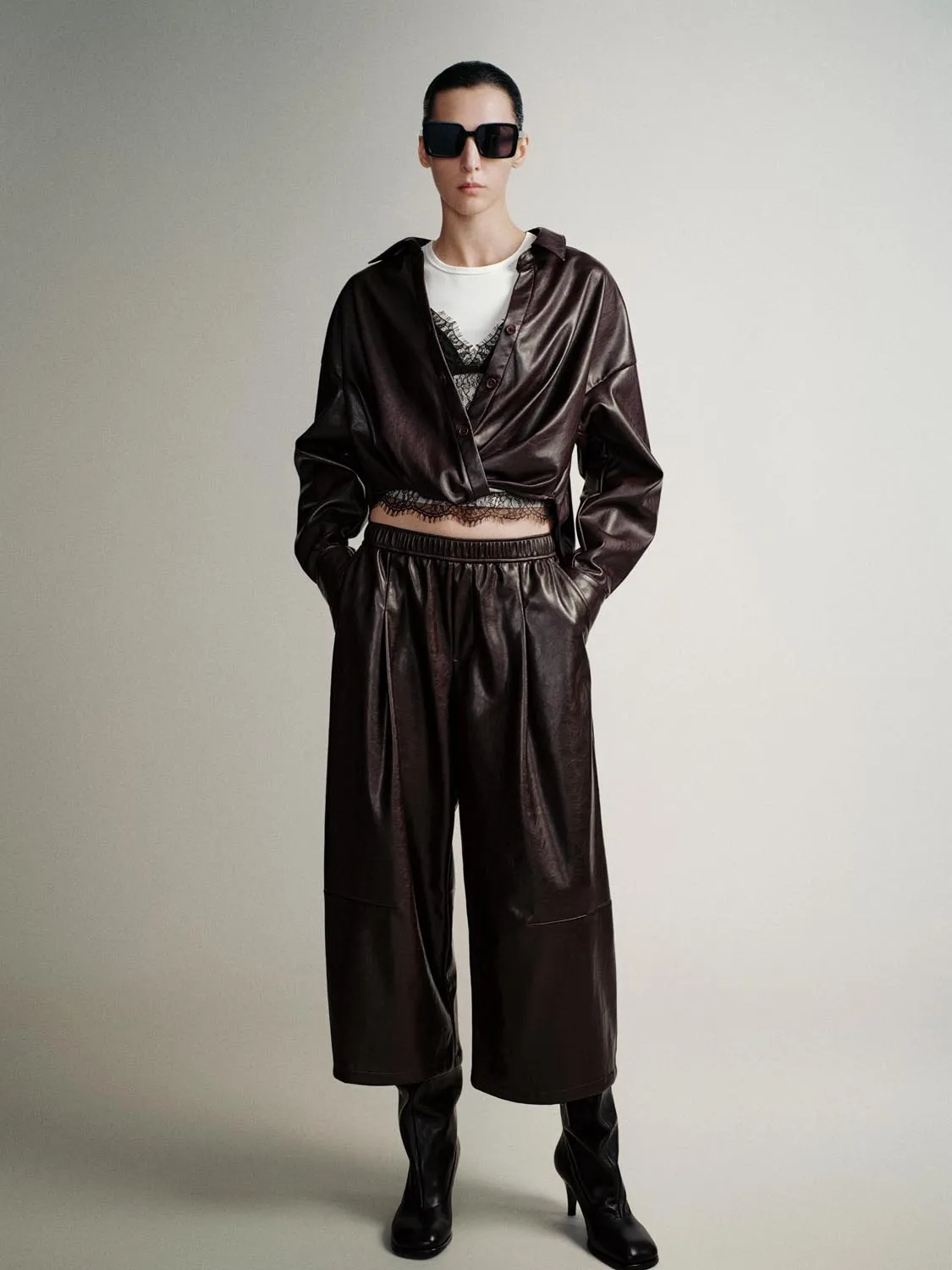 Vegan Leather Cropped Shirts sold by Urban Revivo product image thumbnail 4