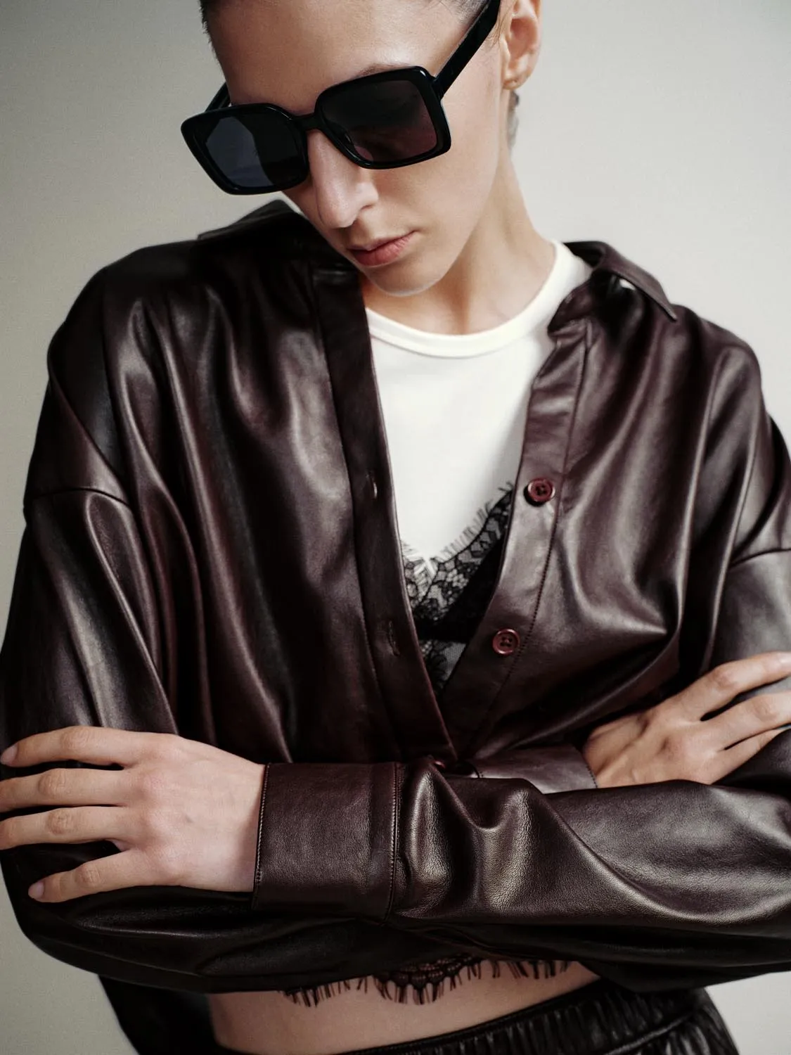 Vegan Leather Cropped Shirts sold by Urban Revivo product image thumbnail 3