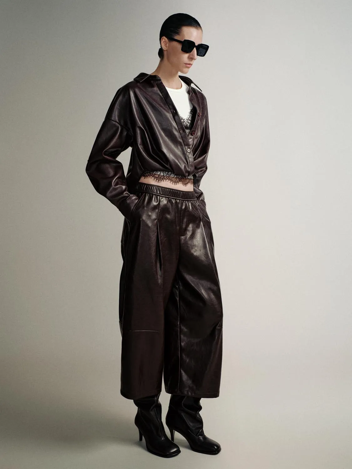 Vegan Leather Cropped Shirts sold by Urban Revivo product image thumbnail 5