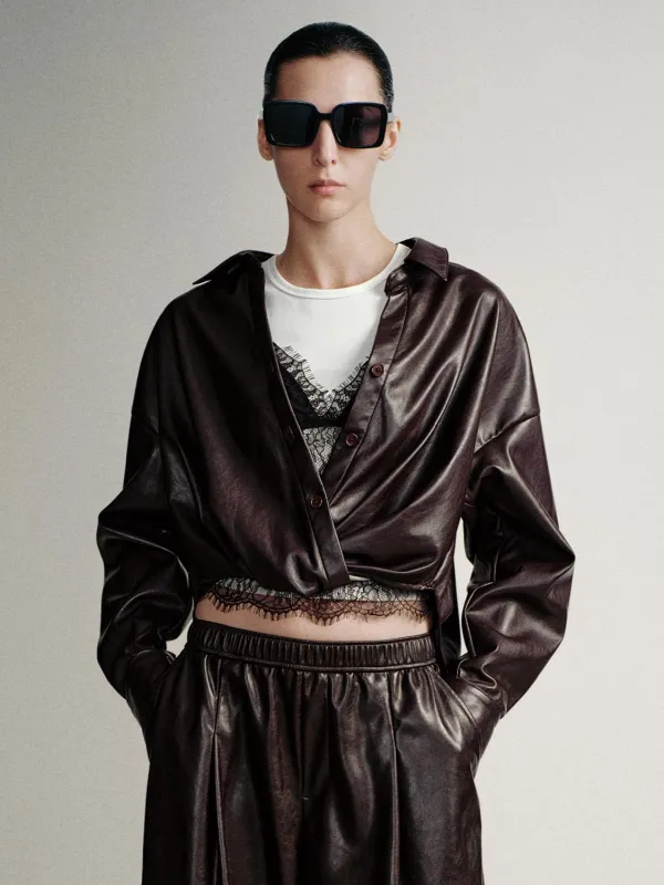 Vegan Leather Cropped Shirts sold by Urban Revivo