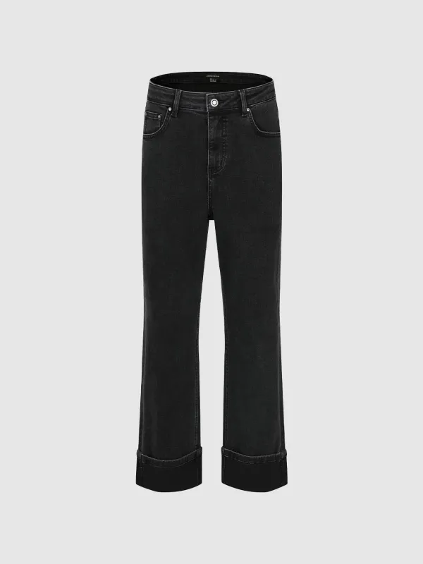 Cuffed Straight Leg Jeans sold by Urban Revivo