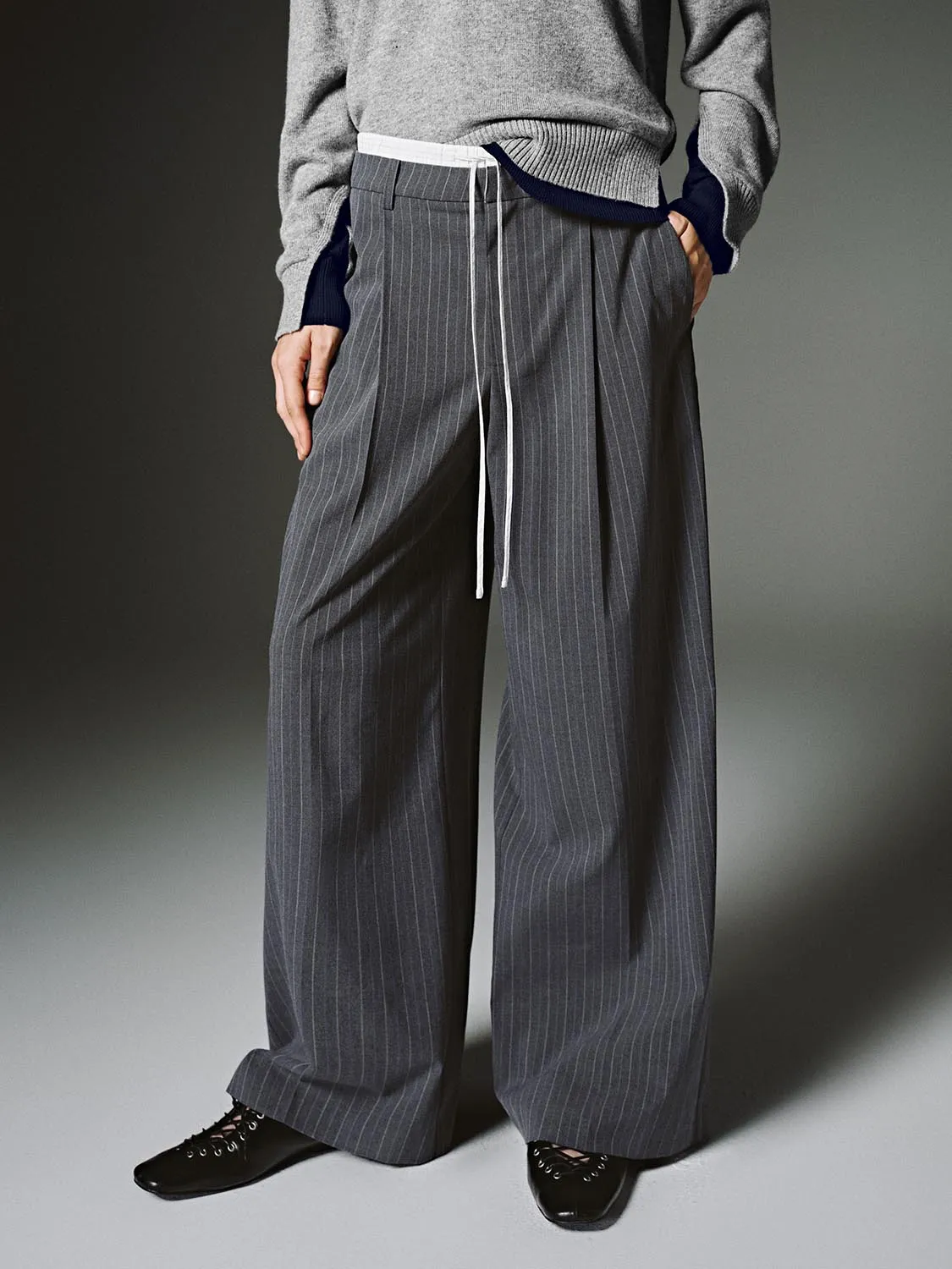 Drawstring Striped Wide Leg Pants sold by Urban Revivo