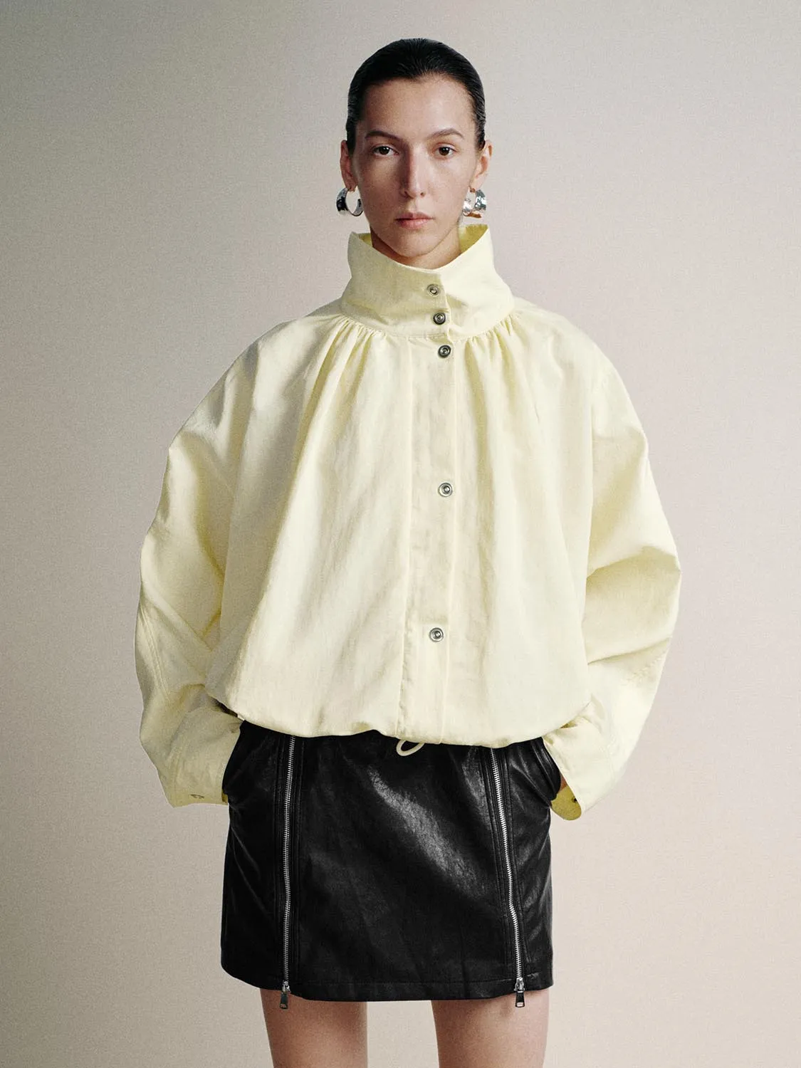 Funnel Neck Button Up Jackets sold by Urban Revivo