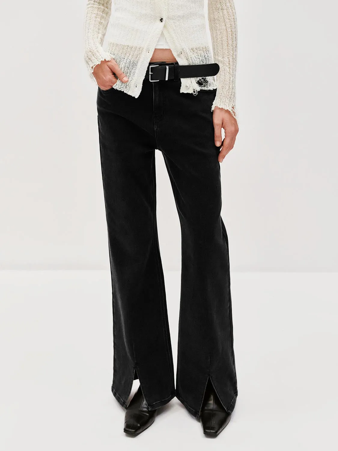 Split Hem Flare Leg Jeans sold by Urban Revivo