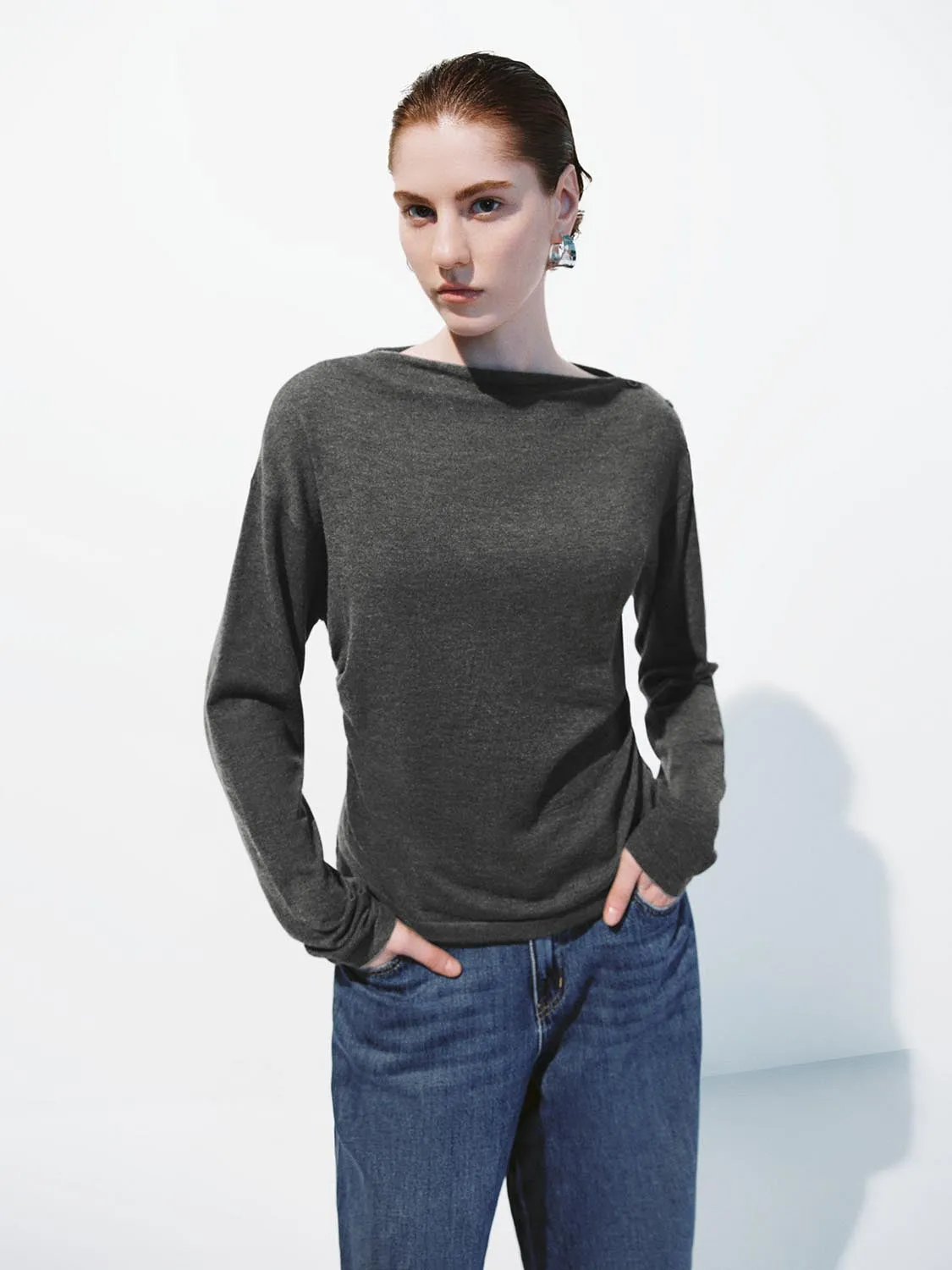 Ruched Long Sleeve Knitted T-Shirts sold by Urban Revivo