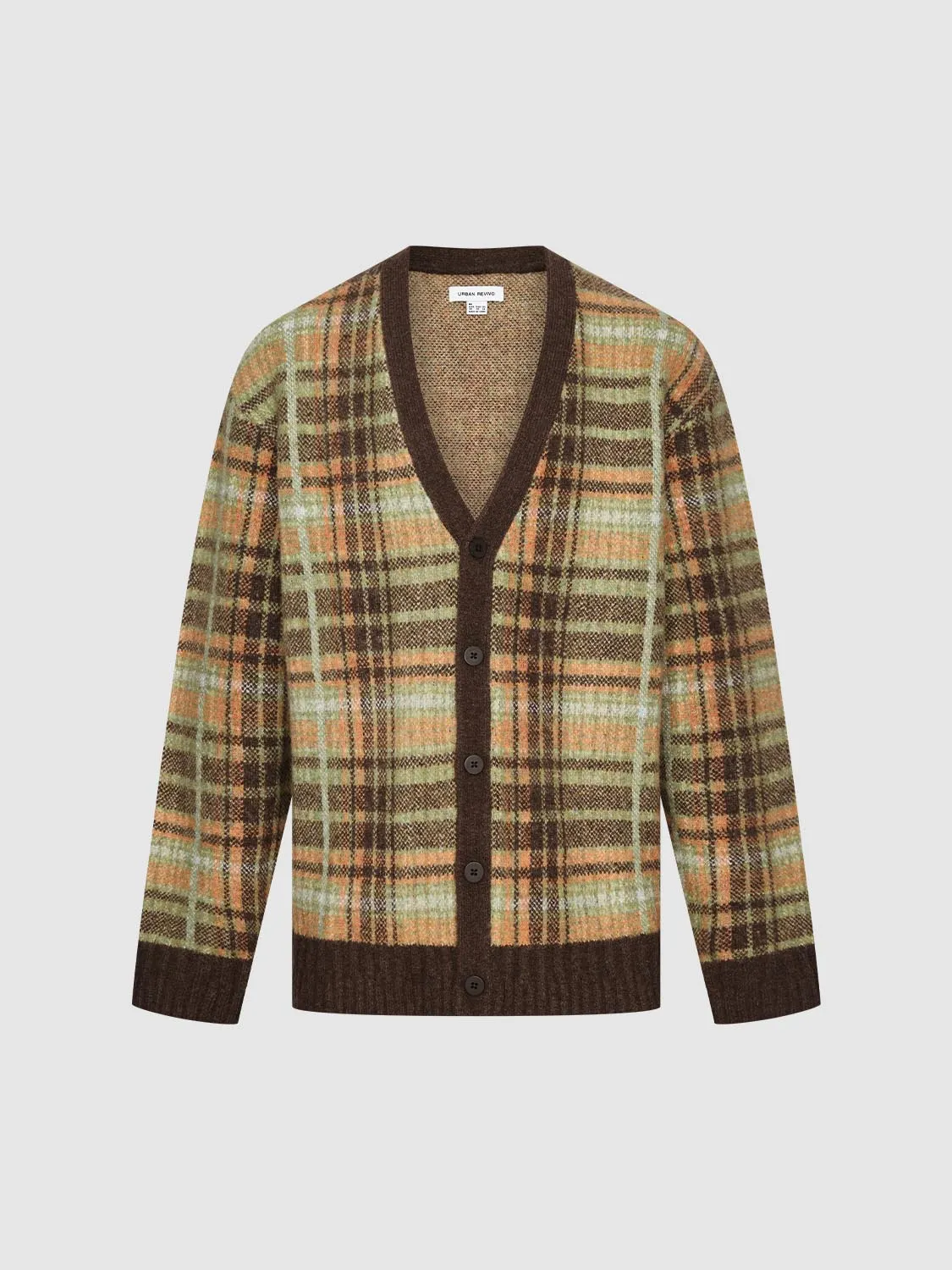 V-Neck Check Knitted Cardigans sold by Urban Revivo