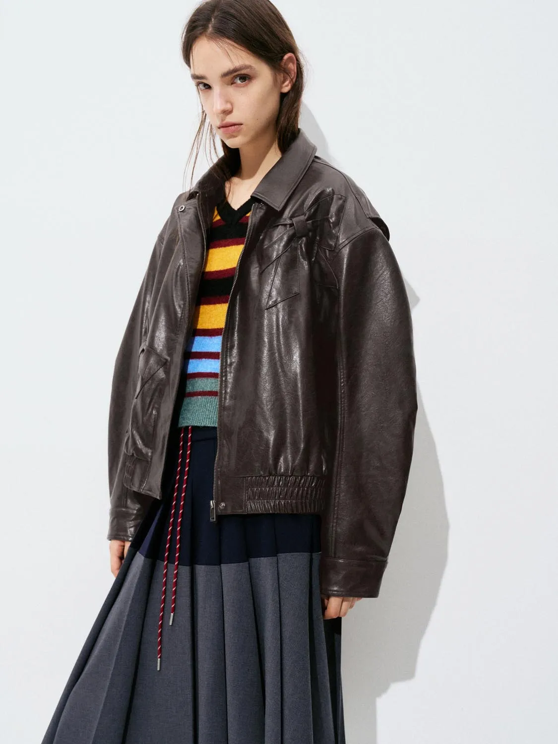 Vegan Leather Bomber Jackets sold by Urban Revivo product image thumbnail 2