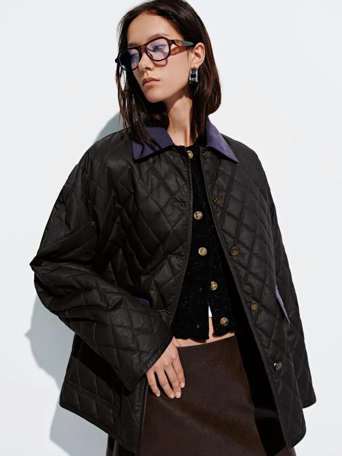Contrast Collar Quilted Liner Jackets sold by Urban Revivo product image thumbnail 2