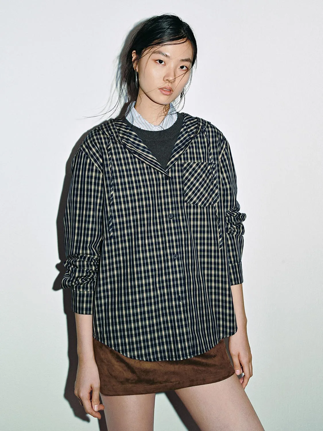 Drawstring Check Hooded Shirts sold by Urban Revivo